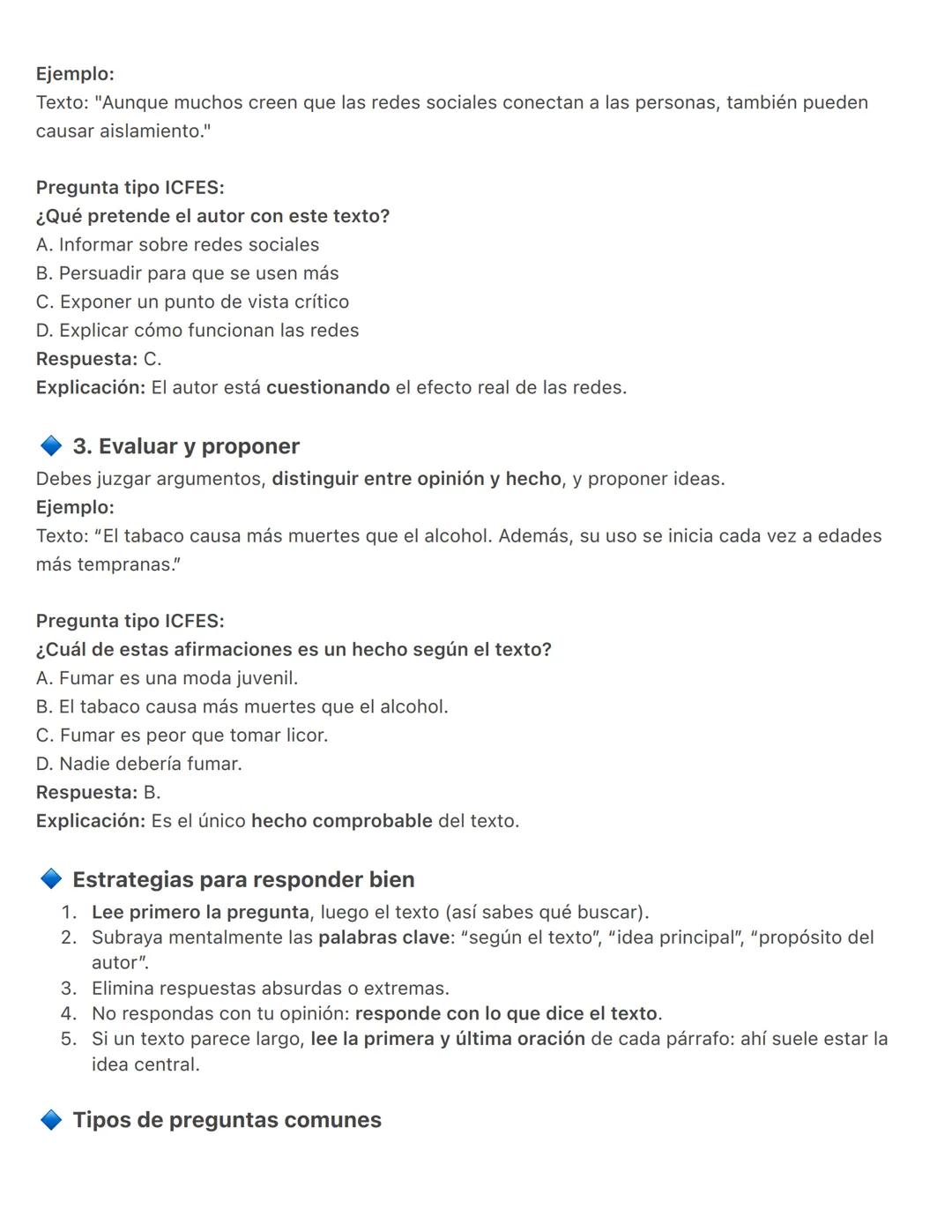 SECCIÓN 2: LECTURA CRÍTICA – ICFES SABER 11
Esta sección evalúa la capacidad para entender, analizar y reflexionar sobre distintos tipos de