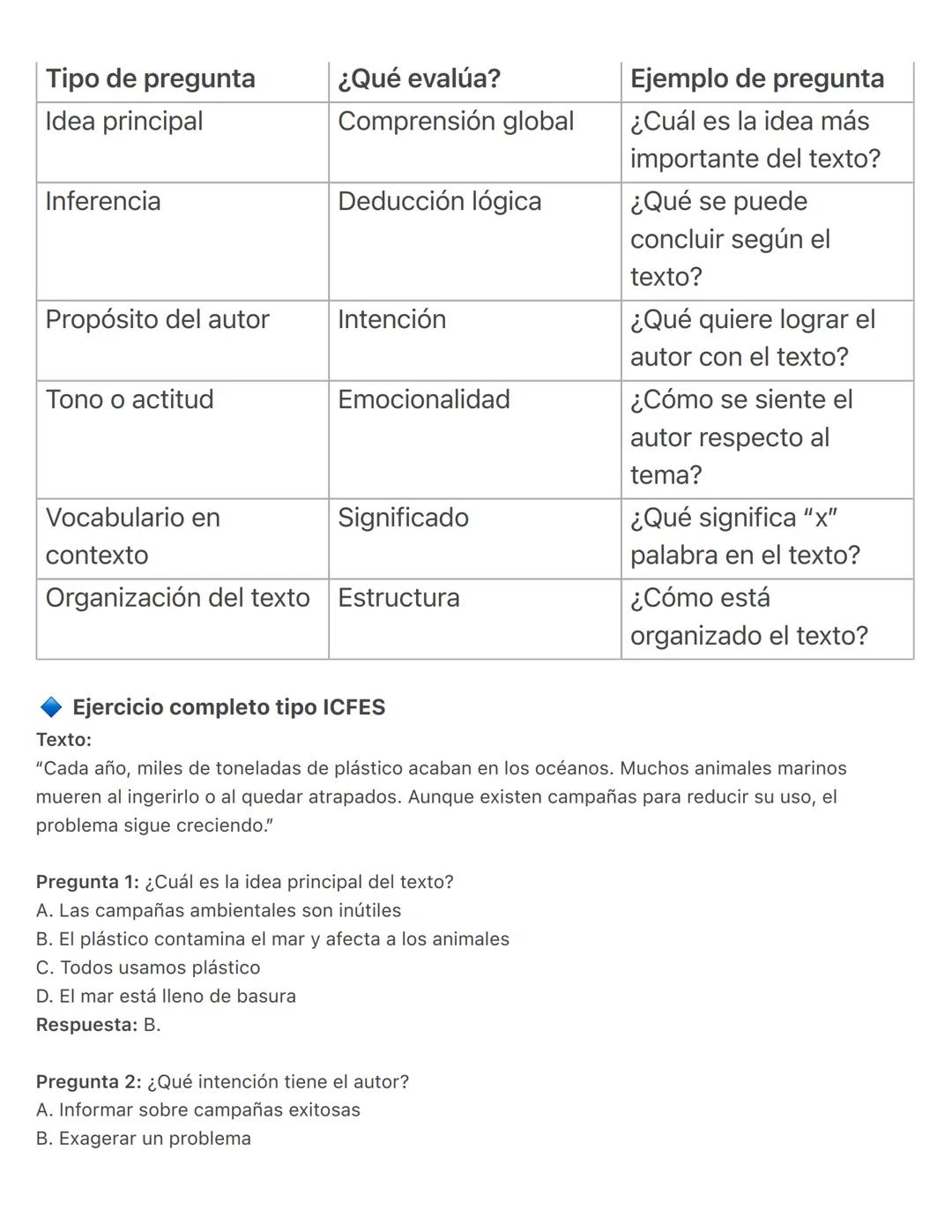 SECCIÓN 2: LECTURA CRÍTICA – ICFES SABER 11
Esta sección evalúa la capacidad para entender, analizar y reflexionar sobre distintos tipos de