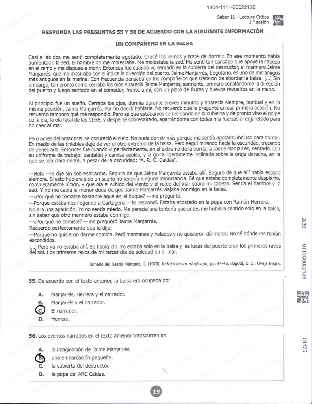 1404-0611-00022128
2/30
0610C0022128
51170
icfes*
LECTURA CRÍTICA
RESPONDA LAS PREGUNTAS 23 A 27 DE ACUERDO CON LA SIGUIENTE INFORMACIÓN
VEN
