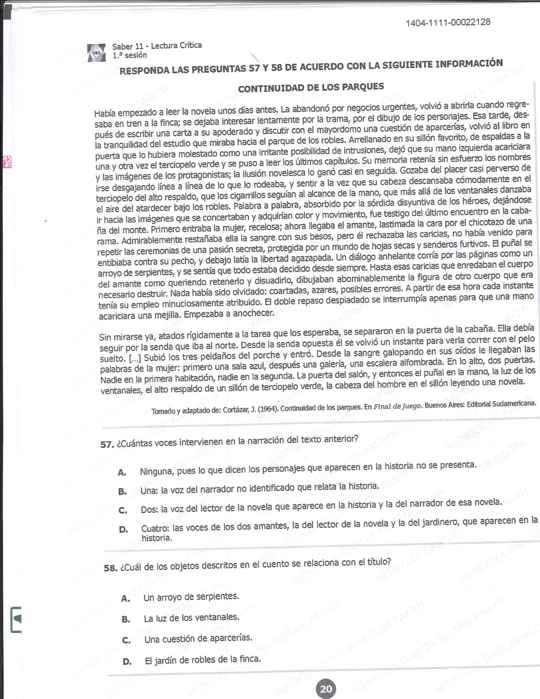 1404-0611-00022128
2/30
0610C0022128
51170
icfes*
LECTURA CRÍTICA
RESPONDA LAS PREGUNTAS 23 A 27 DE ACUERDO CON LA SIGUIENTE INFORMACIÓN
VEN
