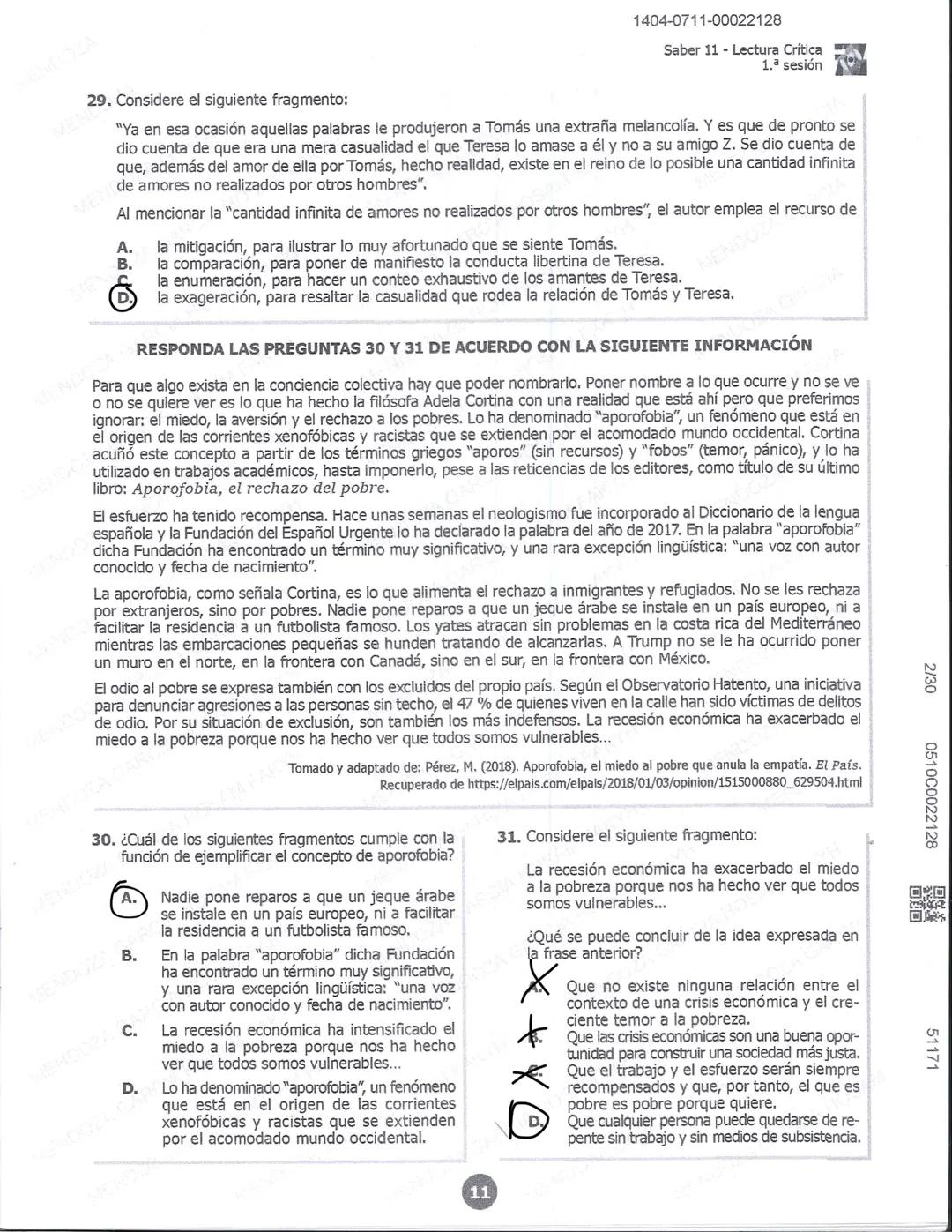 1404-0611-00022128
2/30
0610C0022128
51170
icfes*
LECTURA CRÍTICA
RESPONDA LAS PREGUNTAS 23 A 27 DE ACUERDO CON LA SIGUIENTE INFORMACIÓN
VEN