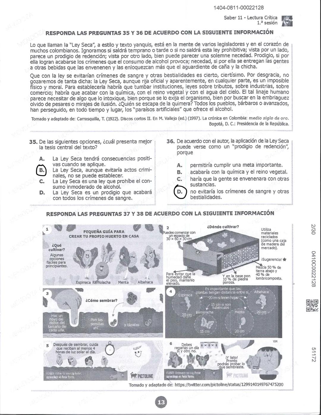 1404-0611-00022128
2/30
0610C0022128
51170
icfes*
LECTURA CRÍTICA
RESPONDA LAS PREGUNTAS 23 A 27 DE ACUERDO CON LA SIGUIENTE INFORMACIÓN
VEN