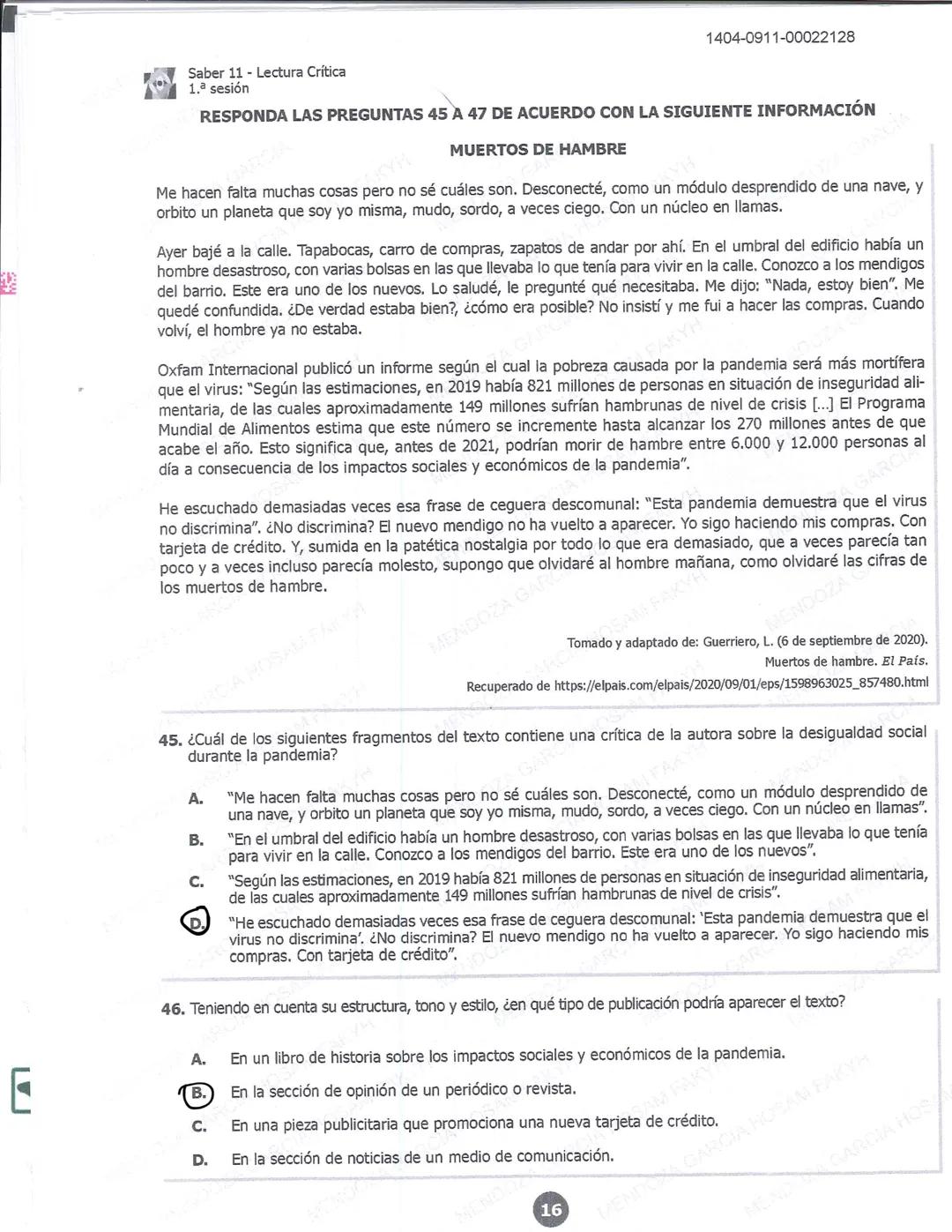 1404-0611-00022128
2/30
0610C0022128
51170
icfes*
LECTURA CRÍTICA
RESPONDA LAS PREGUNTAS 23 A 27 DE ACUERDO CON LA SIGUIENTE INFORMACIÓN
VEN