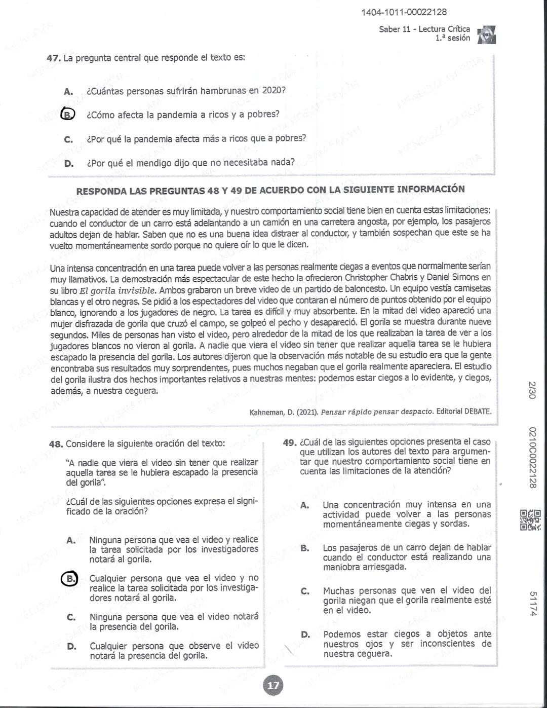 1404-0611-00022128
2/30
0610C0022128
51170
icfes*
LECTURA CRÍTICA
RESPONDA LAS PREGUNTAS 23 A 27 DE ACUERDO CON LA SIGUIENTE INFORMACIÓN
VEN