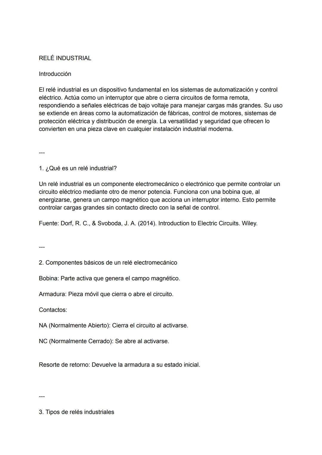 RELÉ INDUSTRIAL
Introducción
El relé industrial es un dispositivo fundamental en los sistemas de automatización y control
eléctrico. Actúa c