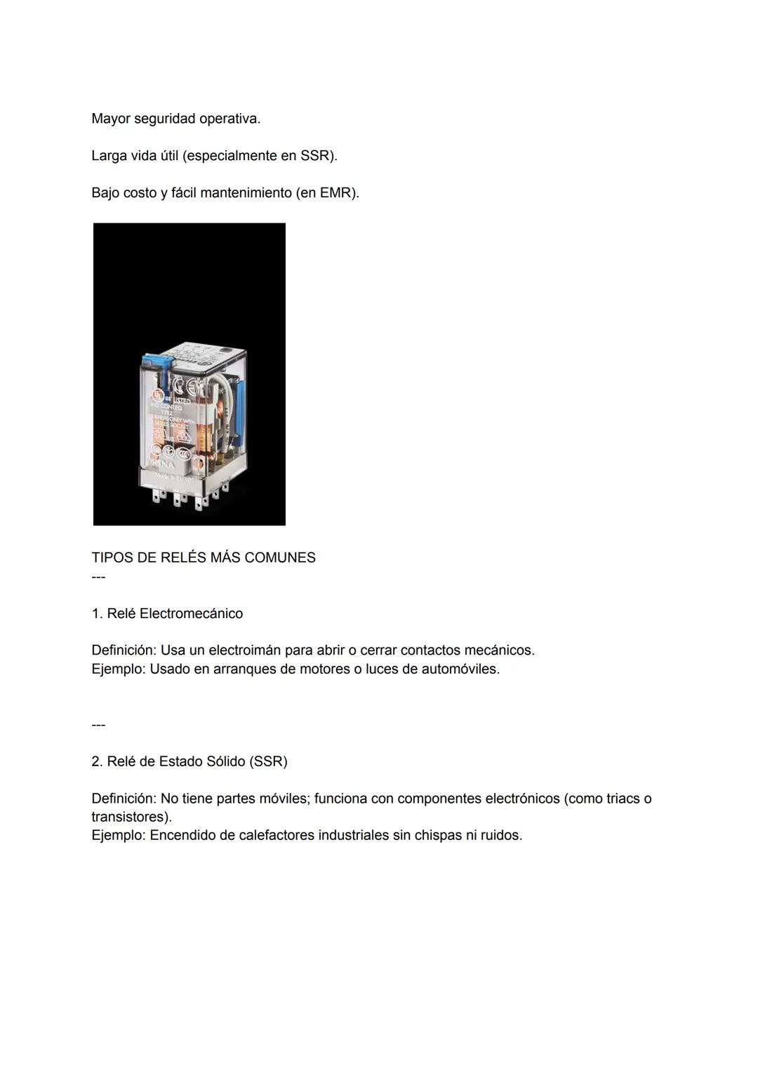 RELÉ INDUSTRIAL
Introducción
El relé industrial es un dispositivo fundamental en los sistemas de automatización y control
eléctrico. Actúa c
