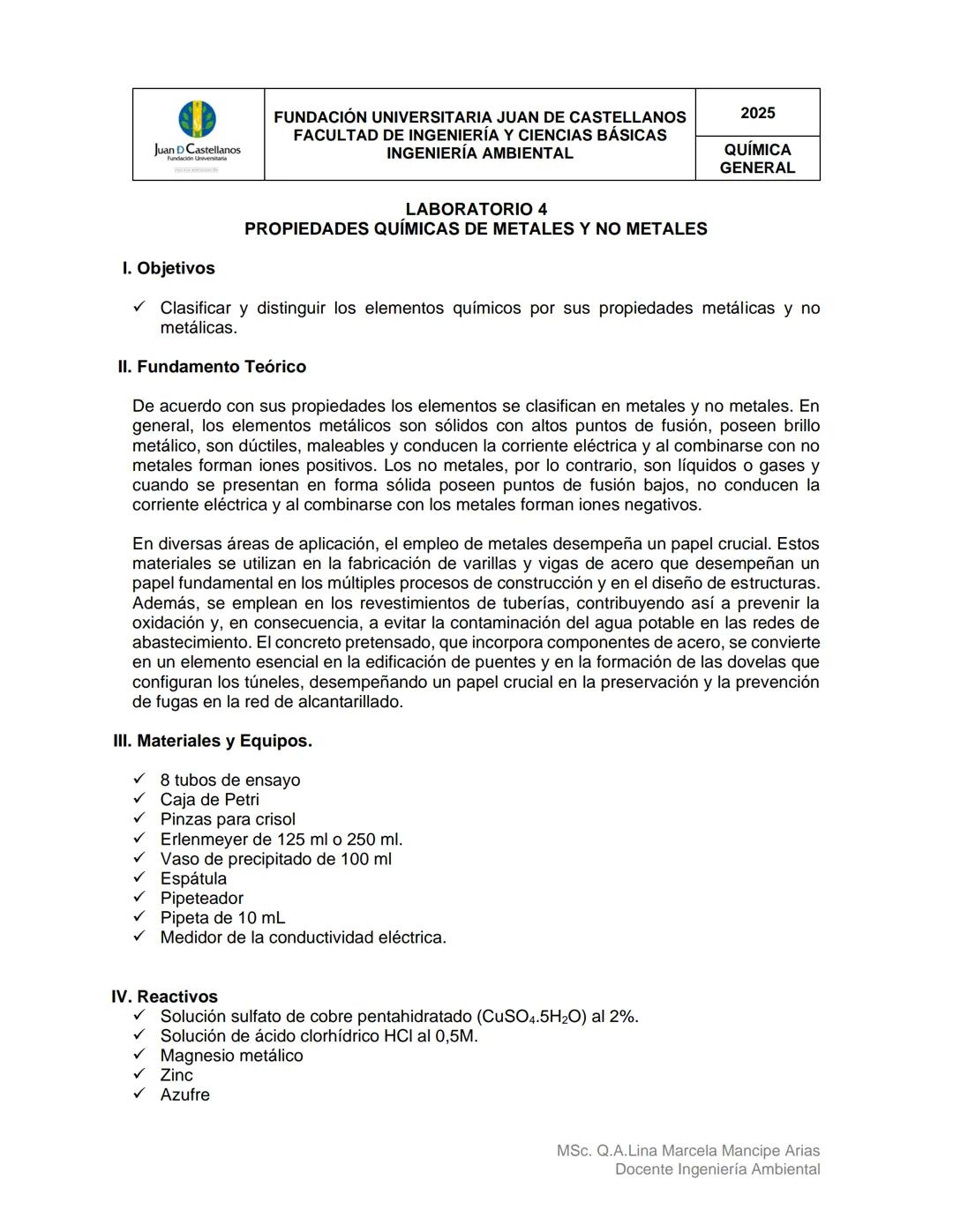 --- OCR Start ---
Juan D Castellanos
FUNDACIÓN UNIVERSITARIA JUAN DE CASTELLANOS
FACULTAD DE INGENIERÍA Y CIENCIAS BÁSICAS
INGENIERÍA AMBIEN