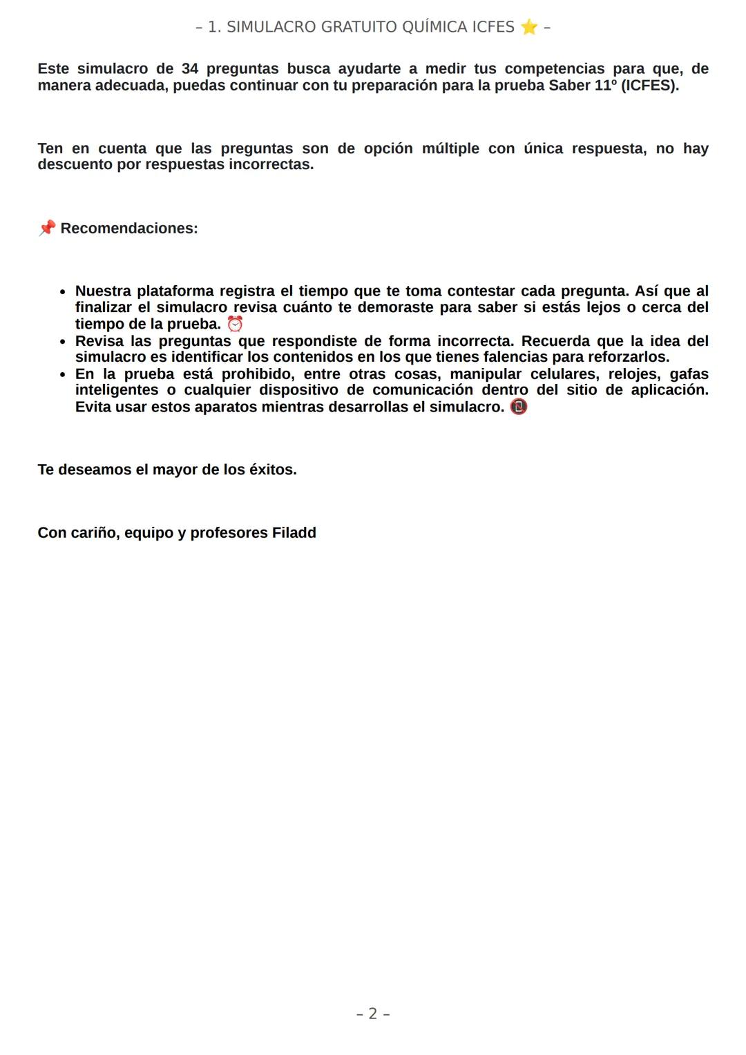 # SIMULACRO FILADD
filadd - 1. SIMULACRO GRATUITO QUÍMICA ICFES
Este simulacro de 34 preguntas busca ayudarte a medir tus competencias par