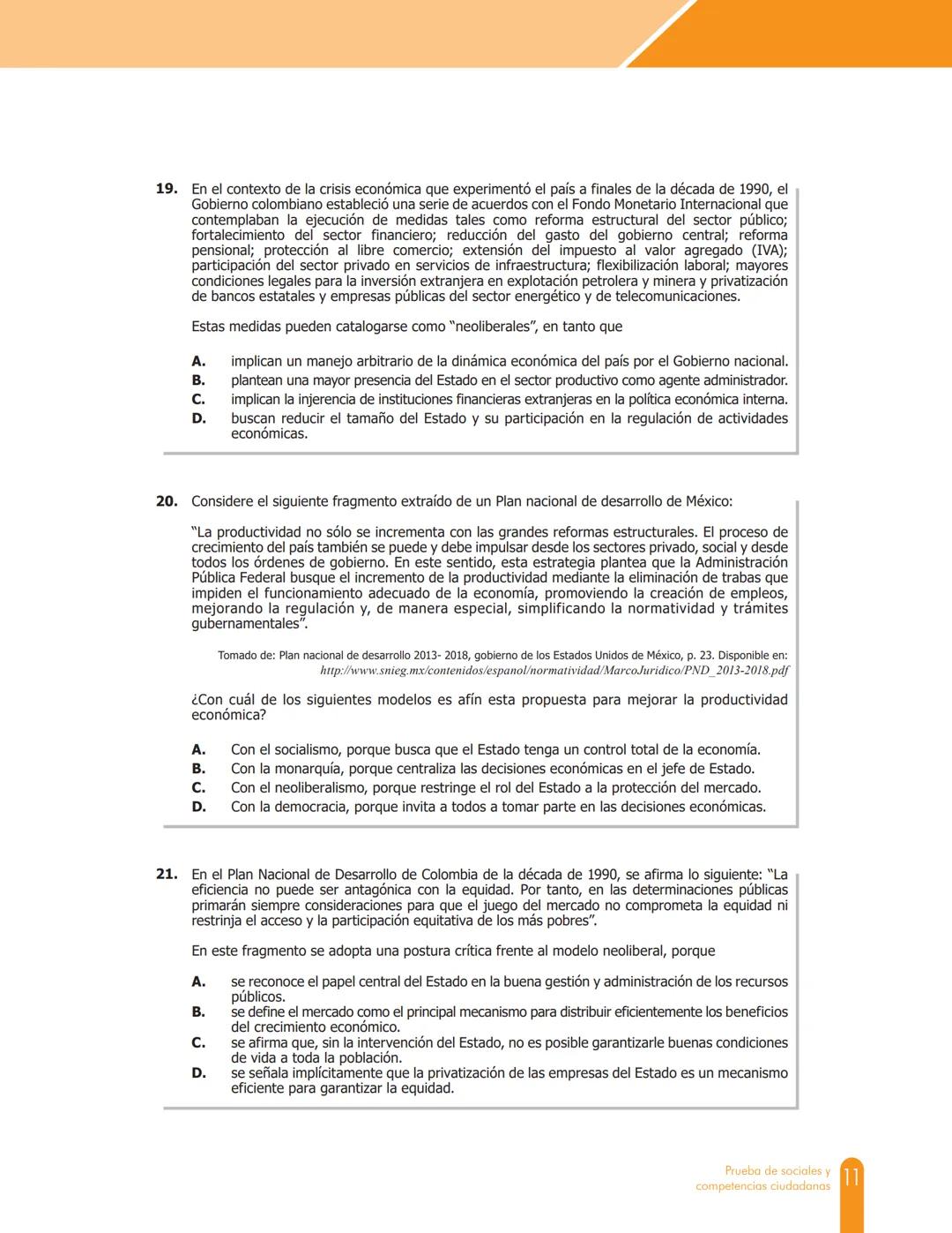 Cuadernillo de preguntas
Saber 11.°
Prueba de sociales y
competencias ciudadanas
icfes
saber 11.°
GOBIERNO
DE COLOMBIA
MINEDUCACIÓN icfes
me