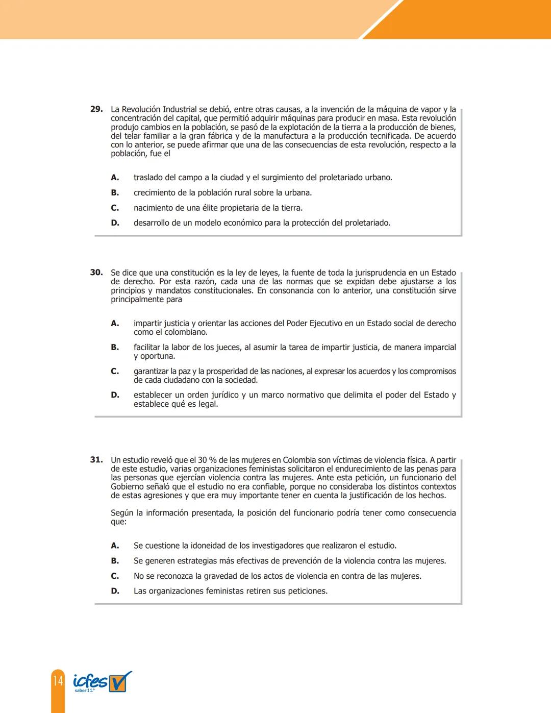 Cuadernillo de preguntas
Saber 11.°
Prueba de sociales y
competencias ciudadanas
icfes
saber 11.°
GOBIERNO
DE COLOMBIA
MINEDUCACIÓN icfes
me
