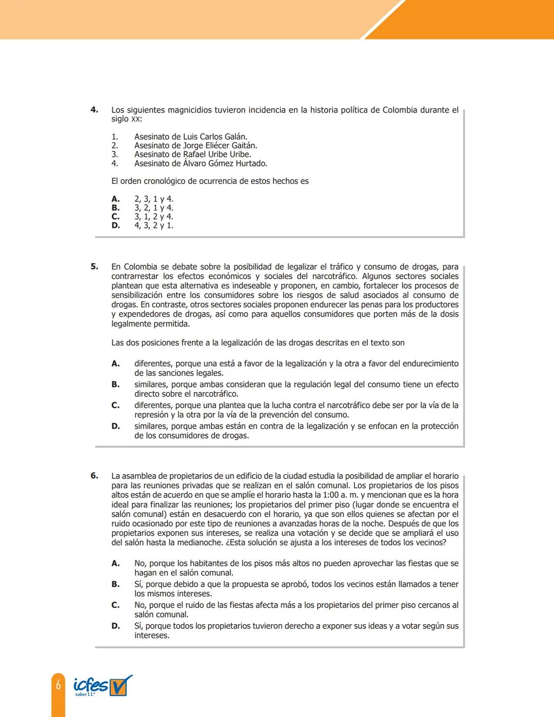 Cuadernillo de preguntas
Saber 11.°
Prueba de sociales y
competencias ciudadanas
icfes
saber 11.°
GOBIERNO
DE COLOMBIA
MINEDUCACIÓN icfes
me
