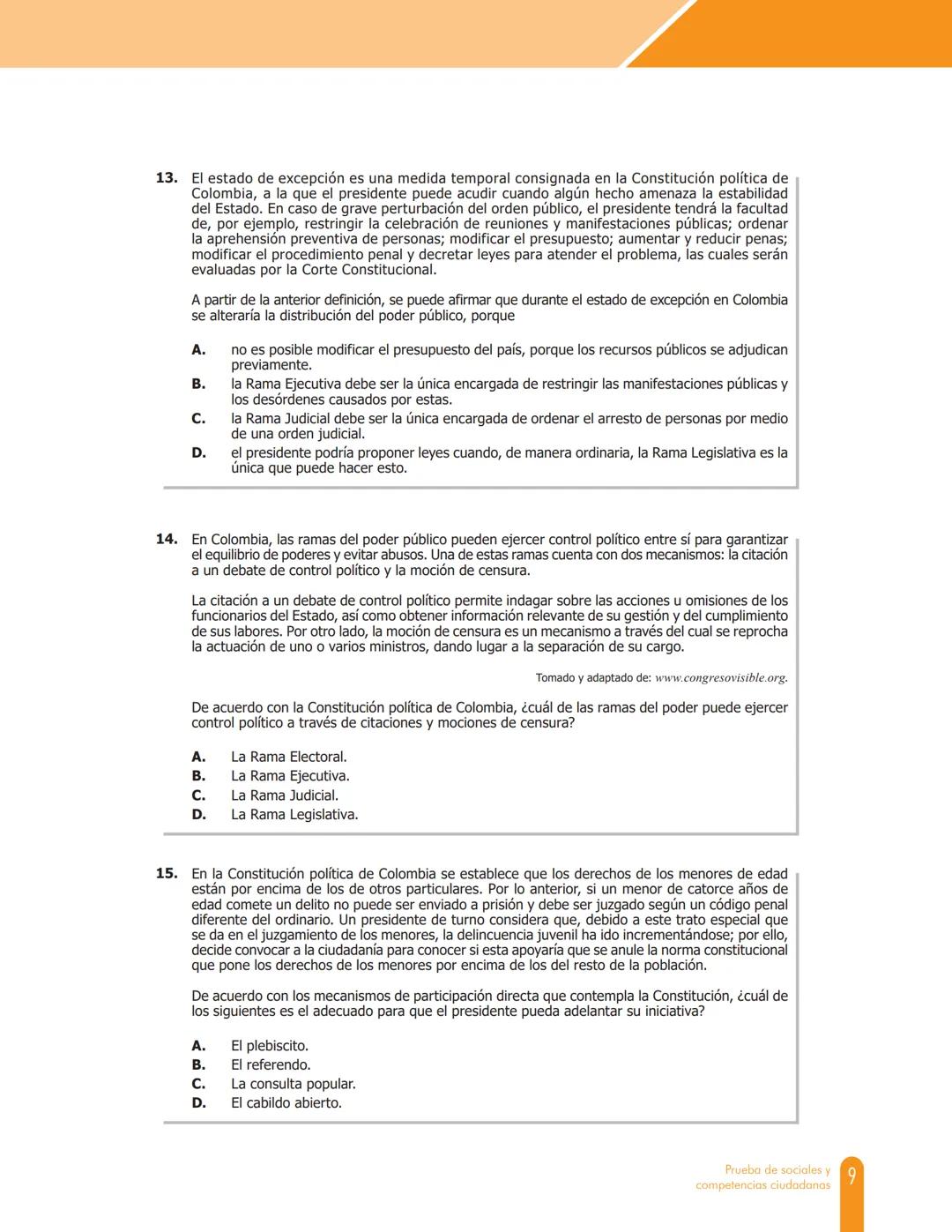 Cuadernillo de preguntas
Saber 11.°
Prueba de sociales y
competencias ciudadanas
icfes
saber 11.°
GOBIERNO
DE COLOMBIA
MINEDUCACIÓN icfes
me