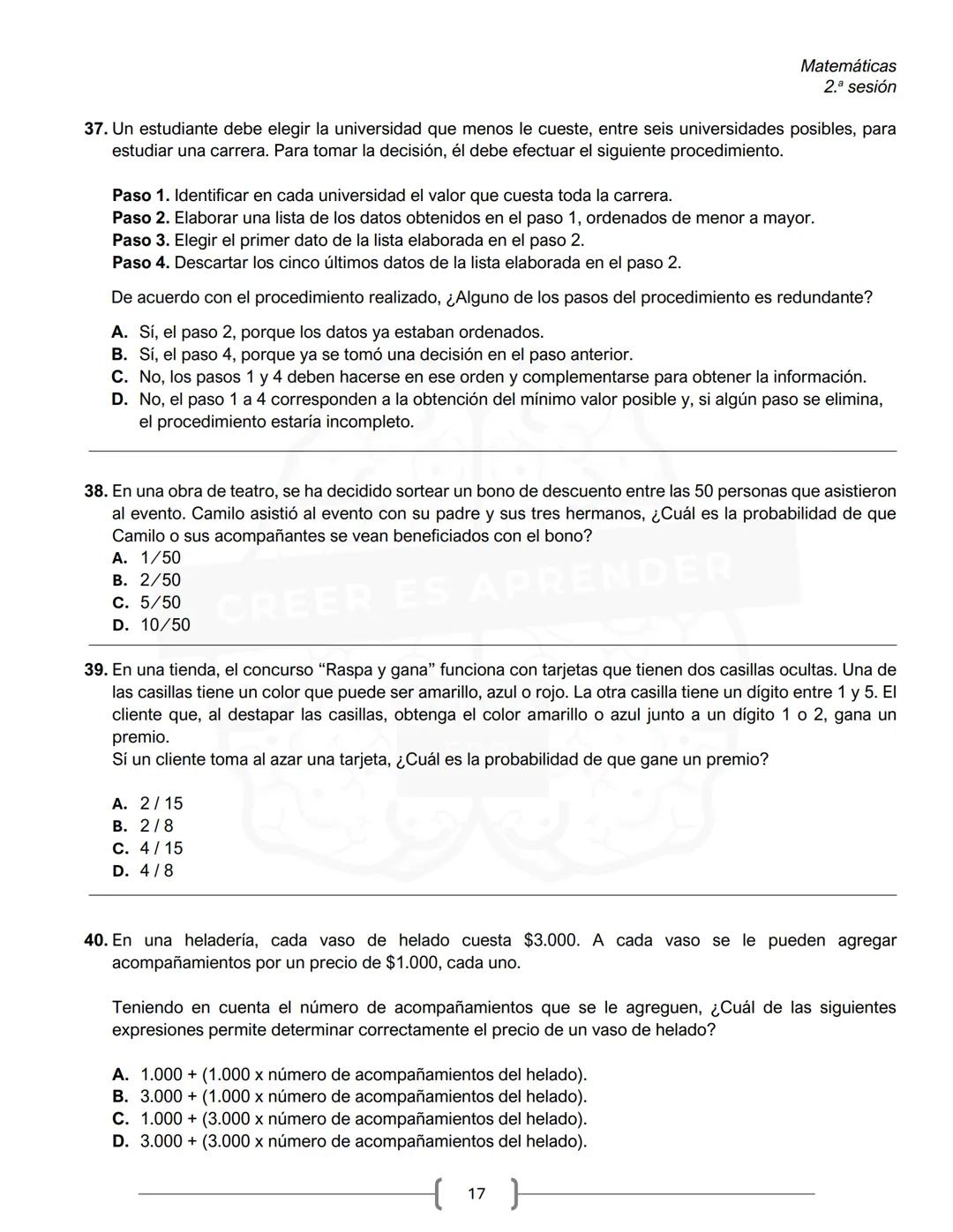 PREICFES GRUPO 500
GRUPO
500
CREER ES APR
SEGUNDA SESIÓN
PRUEBA S-1
No. Total de
Prueba
Preguntas
Tiempo Total
preguntas
Sociales y ciudadan