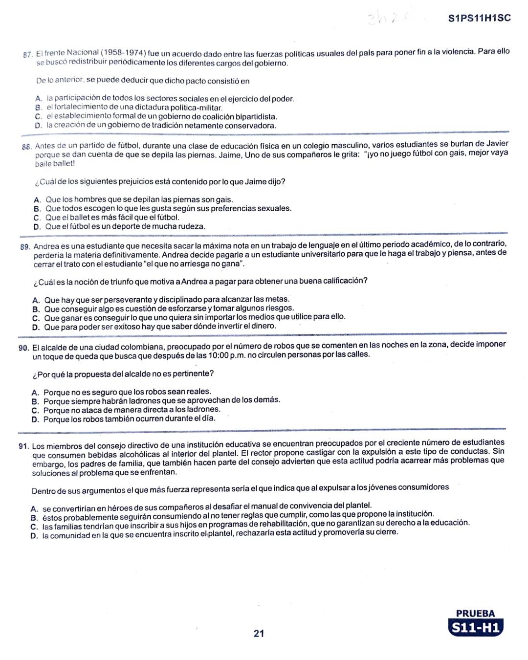 La
Evaluación
PRUEBA
S11-H1
Evaluación por Desempeño en Competencias
Primera sesión
En el siguiente cuadro se muestran las pruebas que confo