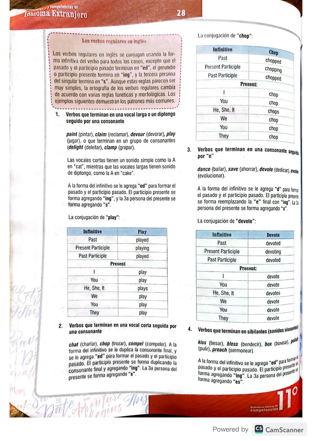 # Vocabulario
## Conjugación de verbos en inglés
La conjugación de verbos en inglés, como en cualquier idioma, tiene en cuenta dos aspecto