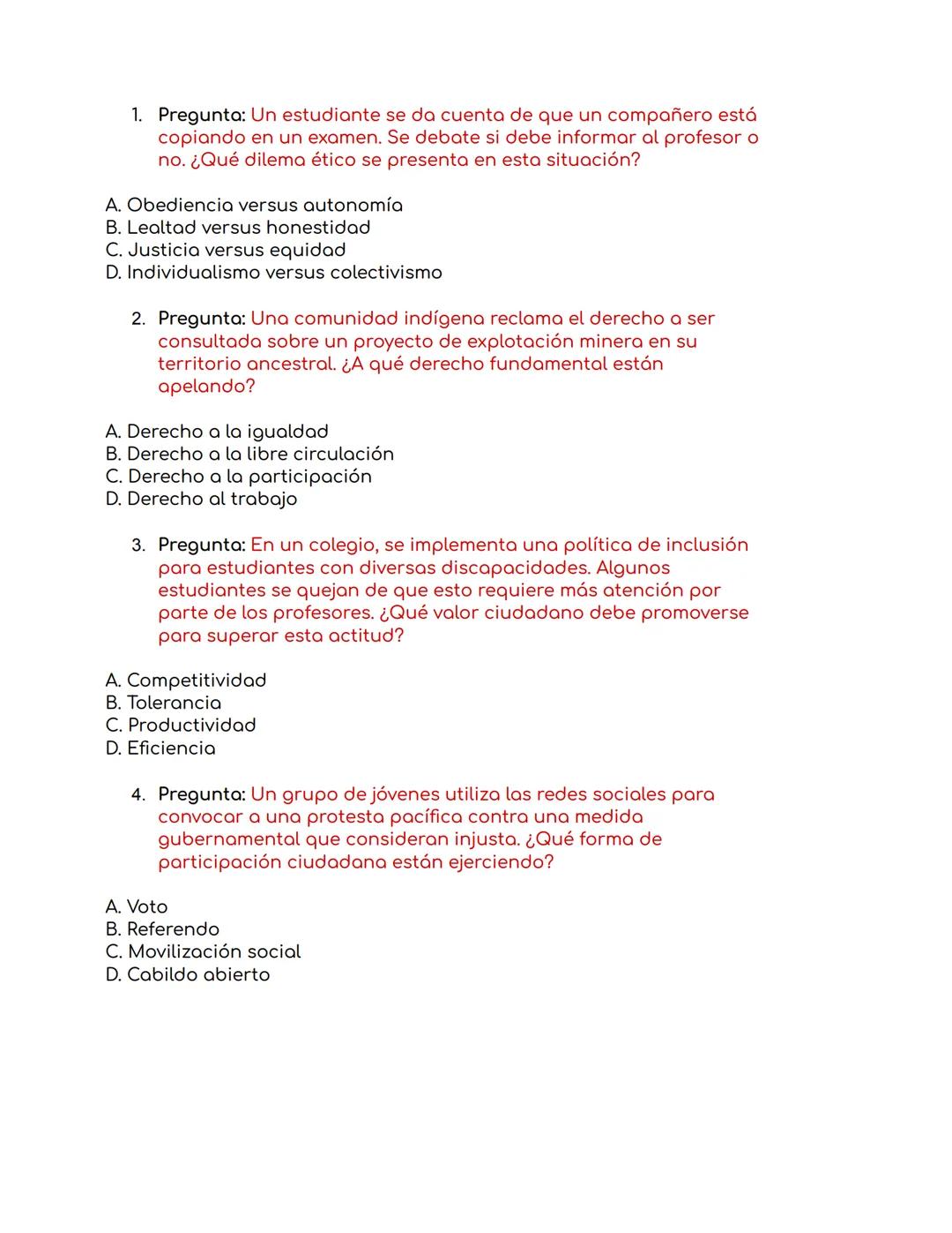 1. Pregunta: Un estudiante se da cuenta de que un compañero está
copiando en un examen. Se debate si debe informar al profesor o
no. ¿Qué di