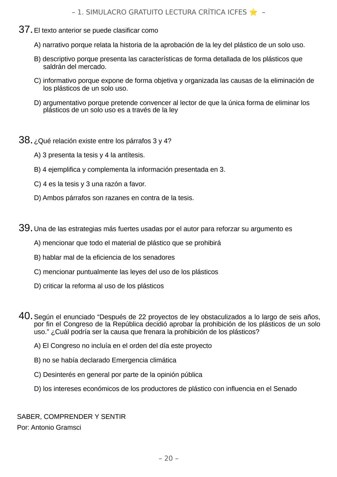 # SIMULACRO FILADD
filadd - 1. SIMULACRO GRATUITO LECTURA CRÍTICA ICFES
Recomendaciones:
* Nuestra plataforma registra el tiempo que te t