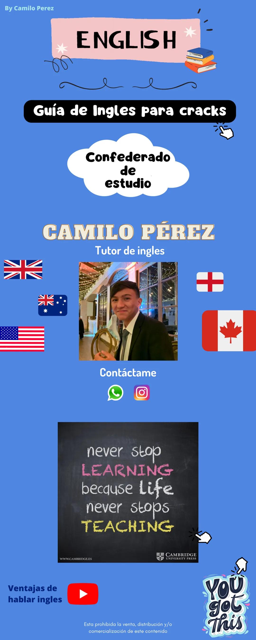 By Camilo Perez
の
ENGLISH
Guía de Ingles para cracks
Confederado
de
estudio
CAMILO PÉREZ
Tutor de ingles
Ventajas de
hablar ingles
Contáctam