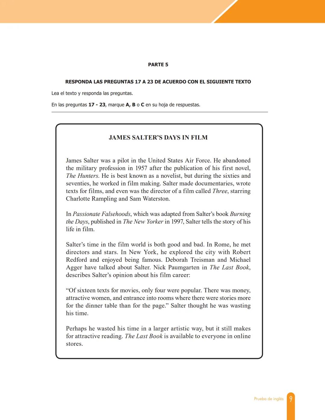 Cuadernillo de preguntas
Saber 11.°
Prueba de inglés
icfes
saber 11.°
GOBIERNO
DE COLOMBIA
MINEDUCACIÓN icfes
mejor saber Presidente de la R