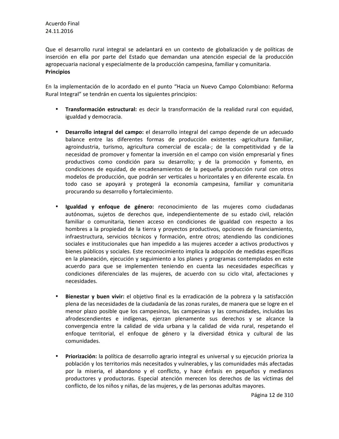 Acuerdo Final
24.11.2016
ACUERDO FINAL PARA LA TERMINACIÓN DEL CONFLICTO Y LA CONSTRUCCIÓN DE UNA PAZ
ESTABLE Y DURADERA
PREÁMBULO
Recordand
