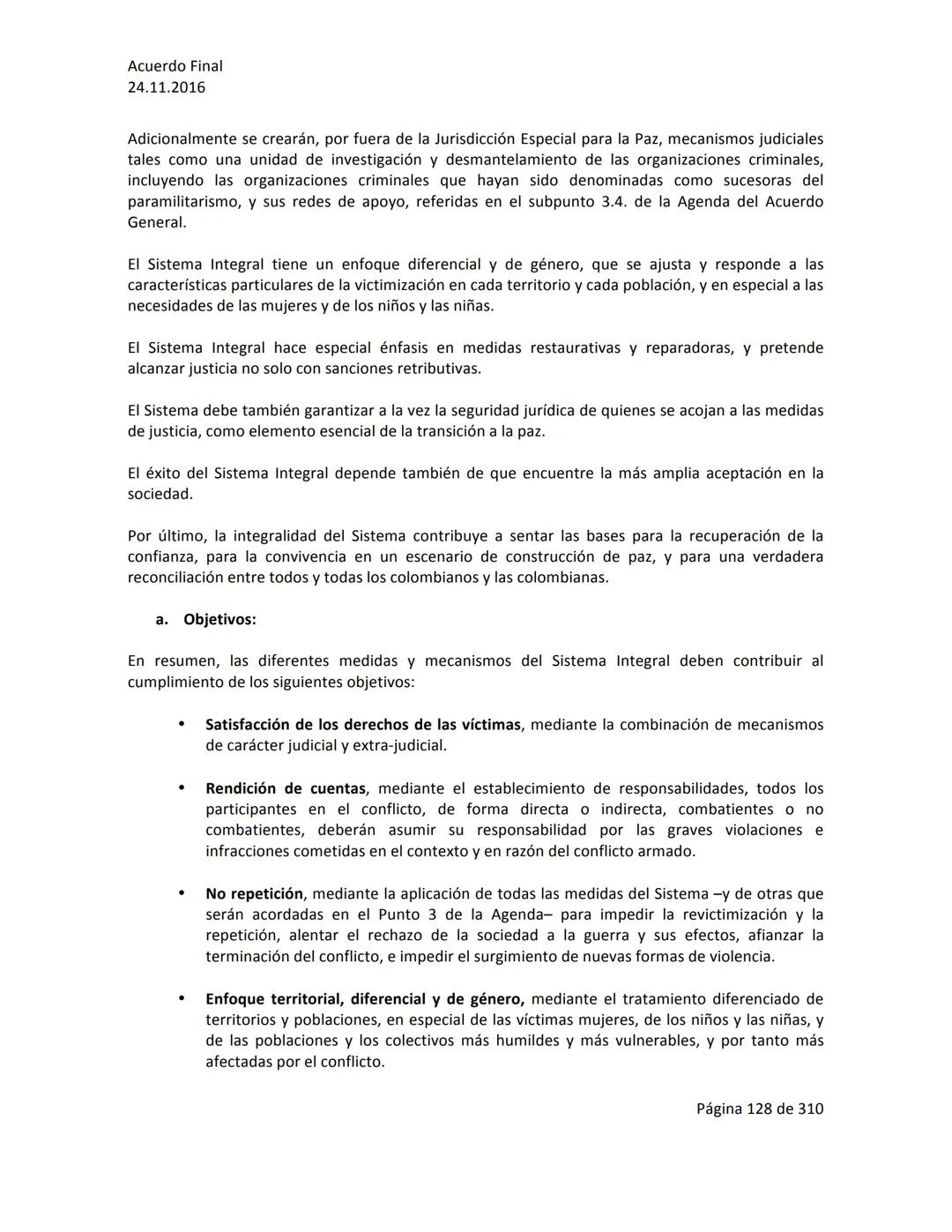 Acuerdo Final
24.11.2016
ACUERDO FINAL PARA LA TERMINACIÓN DEL CONFLICTO Y LA CONSTRUCCIÓN DE UNA PAZ
ESTABLE Y DURADERA
PREÁMBULO
Recordand