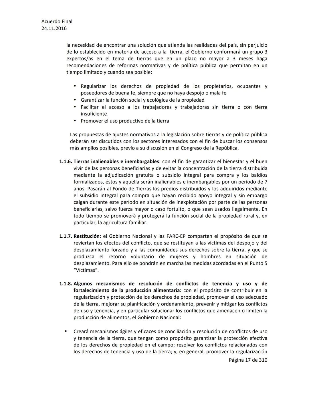 Acuerdo Final
24.11.2016
ACUERDO FINAL PARA LA TERMINACIÓN DEL CONFLICTO Y LA CONSTRUCCIÓN DE UNA PAZ
ESTABLE Y DURADERA
PREÁMBULO
Recordand