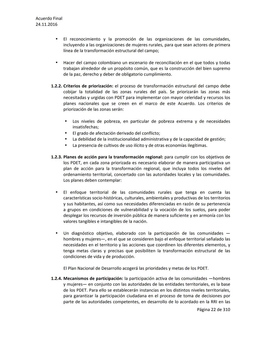 Acuerdo Final
24.11.2016
ACUERDO FINAL PARA LA TERMINACIÓN DEL CONFLICTO Y LA CONSTRUCCIÓN DE UNA PAZ
ESTABLE Y DURADERA
PREÁMBULO
Recordand