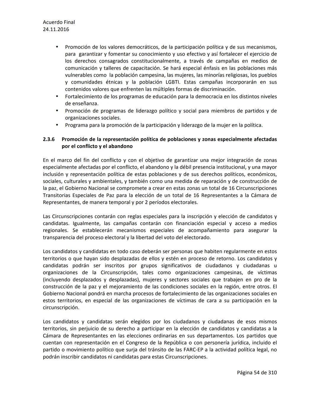 Acuerdo Final
24.11.2016
ACUERDO FINAL PARA LA TERMINACIÓN DEL CONFLICTO Y LA CONSTRUCCIÓN DE UNA PAZ
ESTABLE Y DURADERA
PREÁMBULO
Recordand