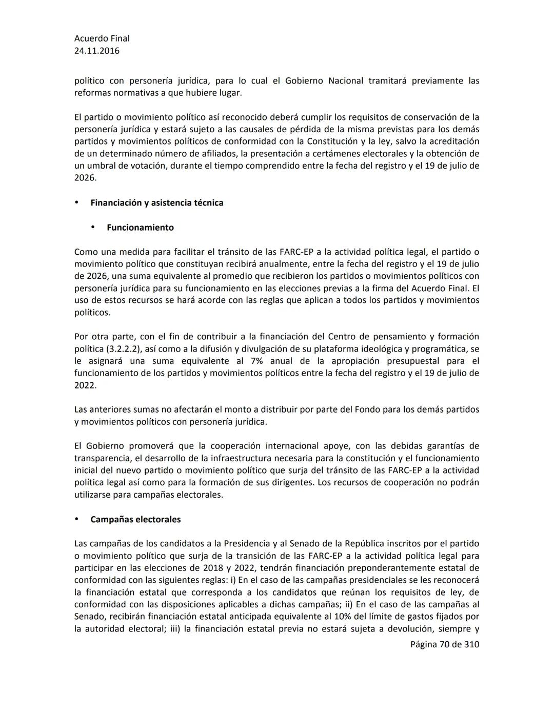 Acuerdo Final
24.11.2016
ACUERDO FINAL PARA LA TERMINACIÓN DEL CONFLICTO Y LA CONSTRUCCIÓN DE UNA PAZ
ESTABLE Y DURADERA
PREÁMBULO
Recordand