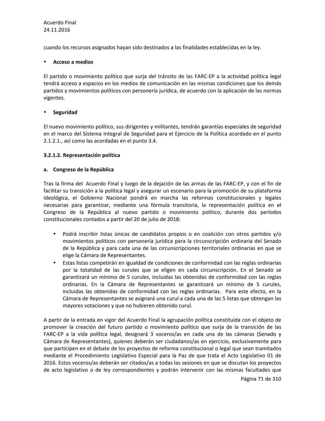 Acuerdo Final
24.11.2016
ACUERDO FINAL PARA LA TERMINACIÓN DEL CONFLICTO Y LA CONSTRUCCIÓN DE UNA PAZ
ESTABLE Y DURADERA
PREÁMBULO
Recordand