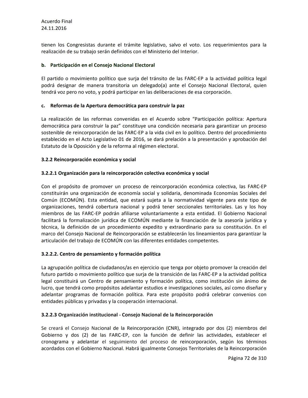 Acuerdo Final
24.11.2016
ACUERDO FINAL PARA LA TERMINACIÓN DEL CONFLICTO Y LA CONSTRUCCIÓN DE UNA PAZ
ESTABLE Y DURADERA
PREÁMBULO
Recordand
