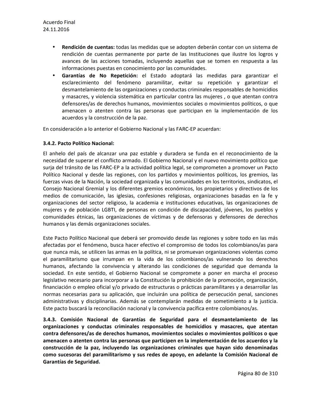 Acuerdo Final
24.11.2016
ACUERDO FINAL PARA LA TERMINACIÓN DEL CONFLICTO Y LA CONSTRUCCIÓN DE UNA PAZ
ESTABLE Y DURADERA
PREÁMBULO
Recordand