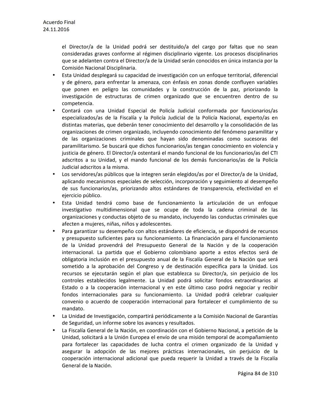 Acuerdo Final
24.11.2016
ACUERDO FINAL PARA LA TERMINACIÓN DEL CONFLICTO Y LA CONSTRUCCIÓN DE UNA PAZ
ESTABLE Y DURADERA
PREÁMBULO
Recordand