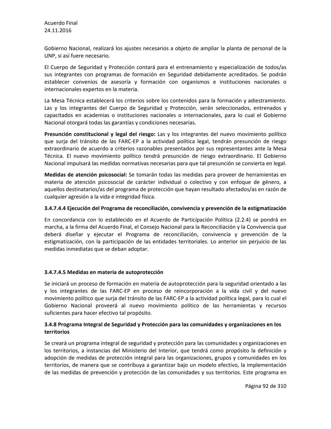 Acuerdo Final
24.11.2016
ACUERDO FINAL PARA LA TERMINACIÓN DEL CONFLICTO Y LA CONSTRUCCIÓN DE UNA PAZ
ESTABLE Y DURADERA
PREÁMBULO
Recordand