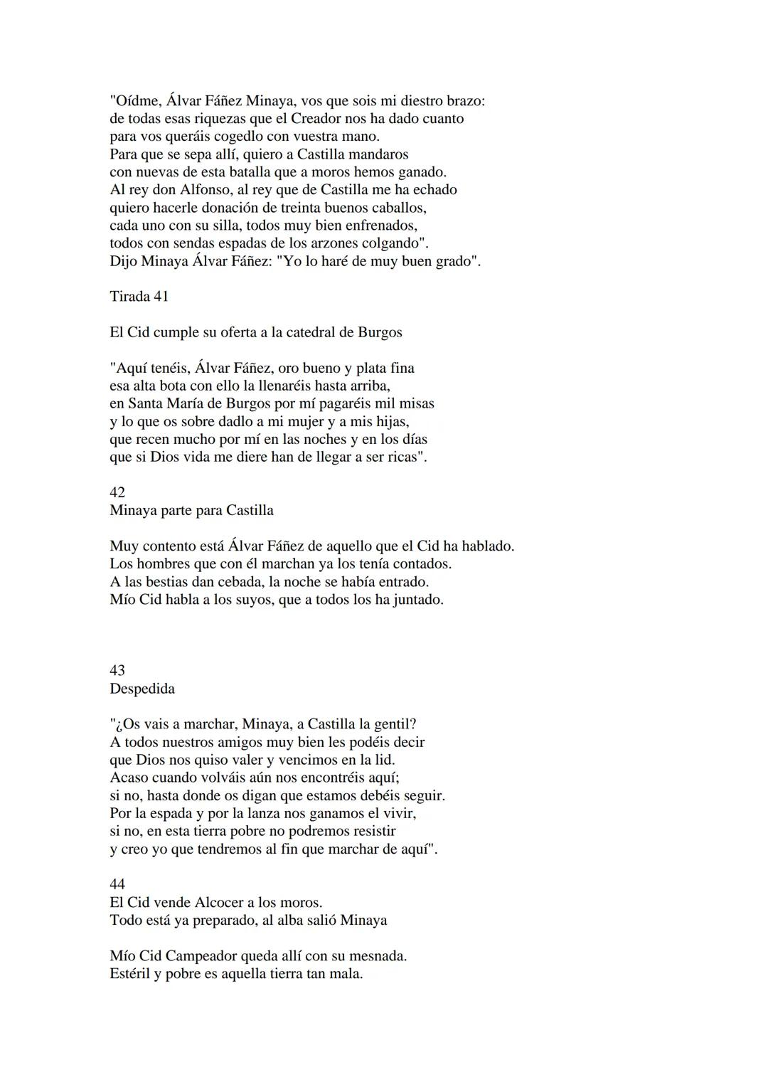 CANTAR DE MIO CID EN CASTELLANO MODERNO
Tirada 1
1.
El Cid convoca a sus vasallos; éstos se destierran con él.
Adiós del Cid a Vivar.
(Envió