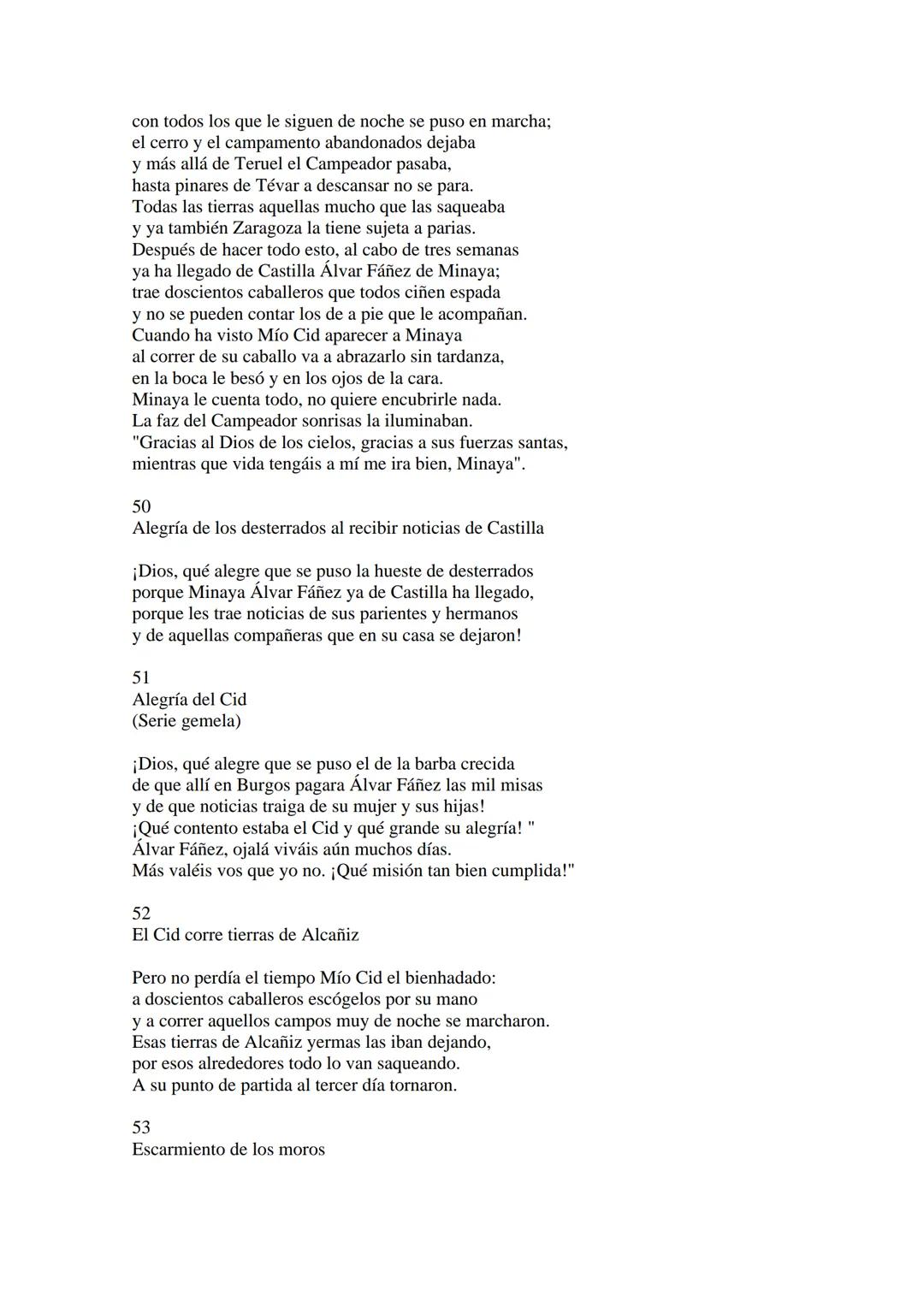 CANTAR DE MIO CID EN CASTELLANO MODERNO
Tirada 1
1.
El Cid convoca a sus vasallos; éstos se destierran con él.
Adiós del Cid a Vivar.
(Envió