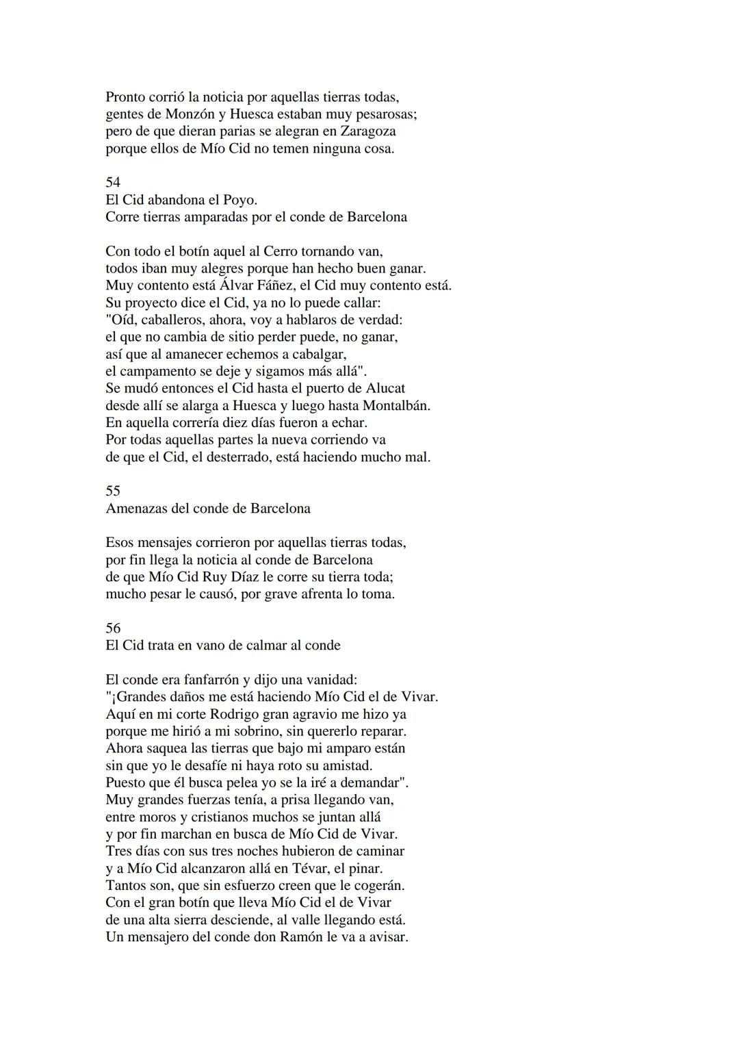 CANTAR DE MIO CID EN CASTELLANO MODERNO
Tirada 1
1.
El Cid convoca a sus vasallos; éstos se destierran con él.
Adiós del Cid a Vivar.
(Envió