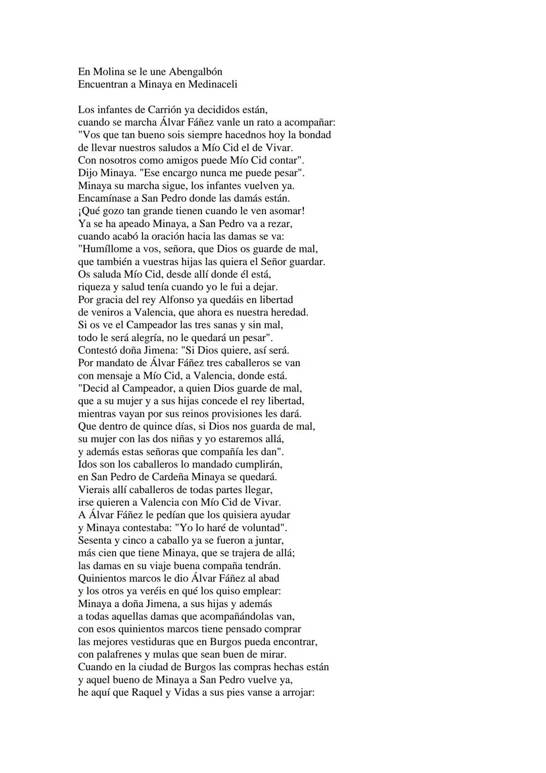 CANTAR DE MIO CID EN CASTELLANO MODERNO
Tirada 1
1.
El Cid convoca a sus vasallos; éstos se destierran con él.
Adiós del Cid a Vivar.
(Envió