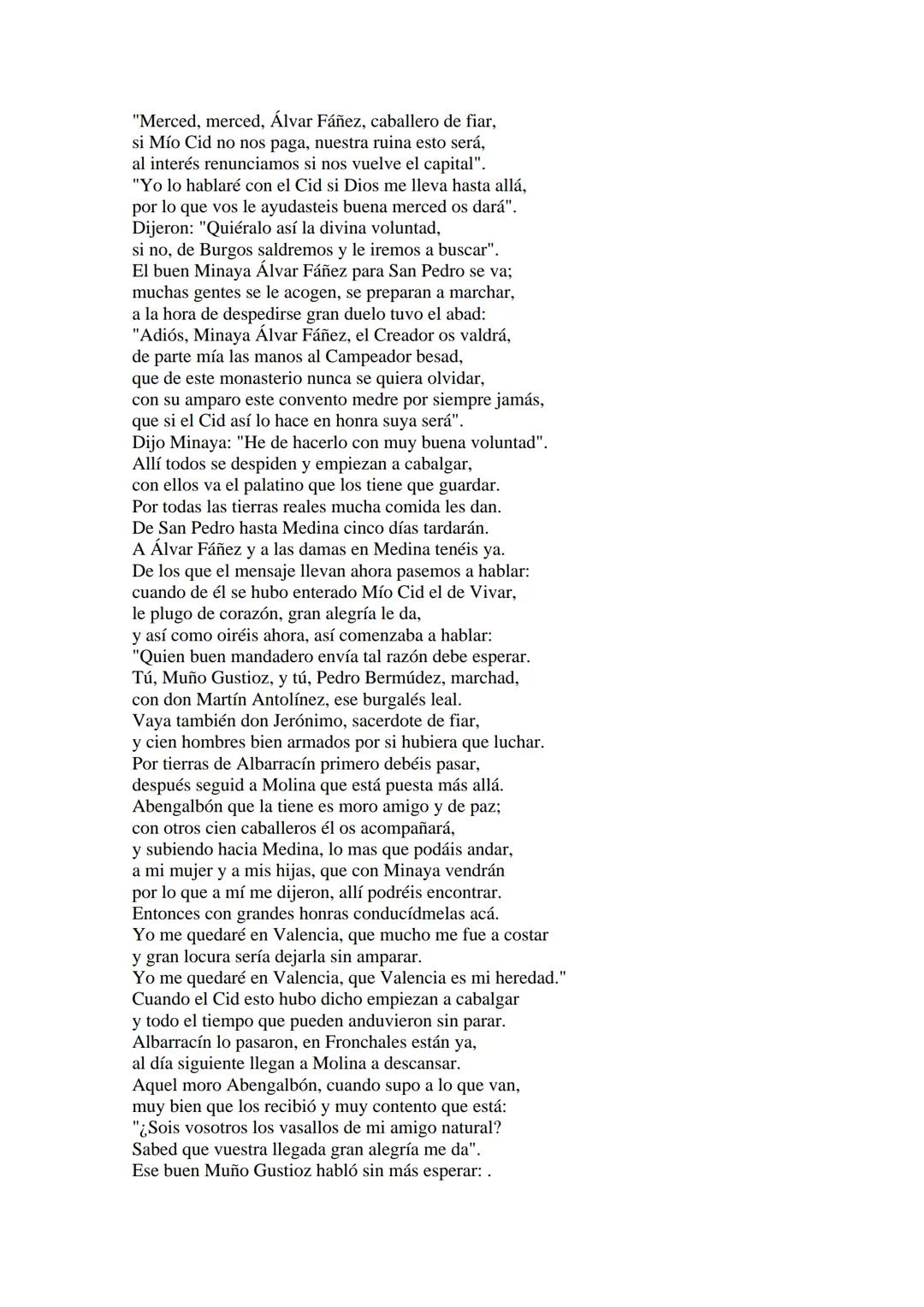 CANTAR DE MIO CID EN CASTELLANO MODERNO
Tirada 1
1.
El Cid convoca a sus vasallos; éstos se destierran con él.
Adiós del Cid a Vivar.
(Envió