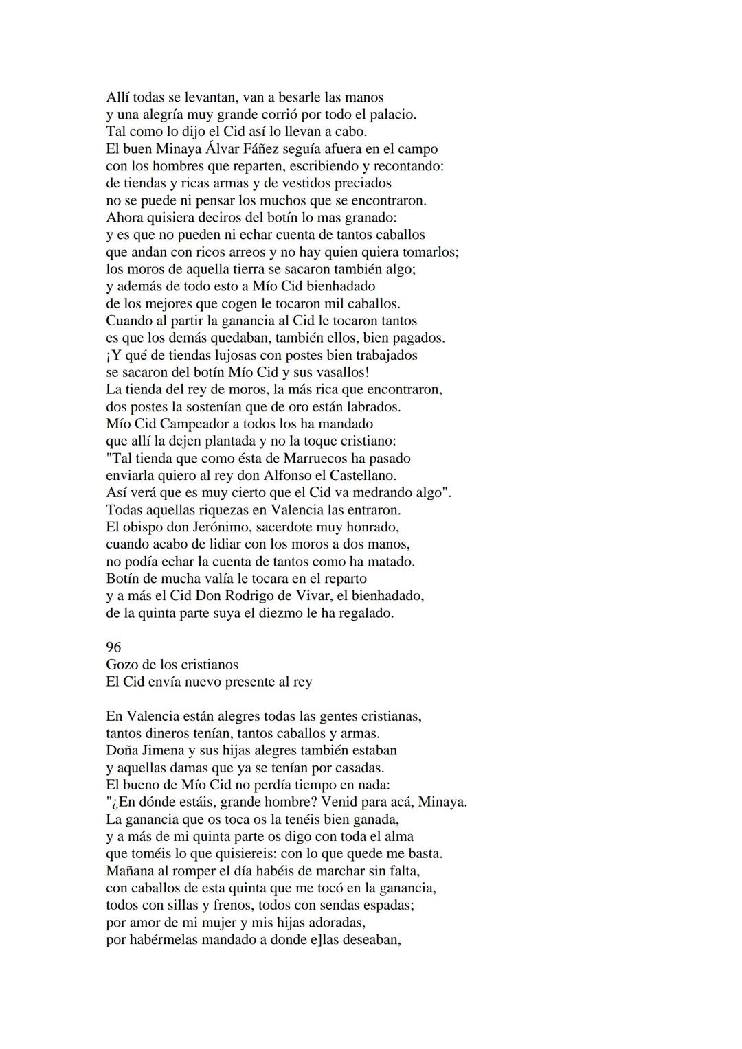 CANTAR DE MIO CID EN CASTELLANO MODERNO
Tirada 1
1.
El Cid convoca a sus vasallos; éstos se destierran con él.
Adiós del Cid a Vivar.
(Envió
