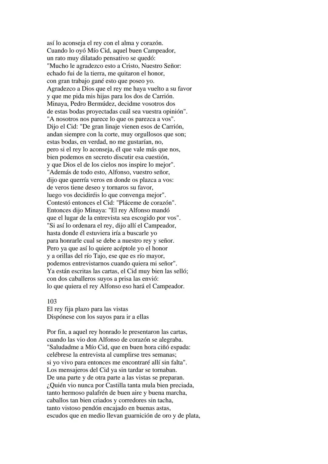 CANTAR DE MIO CID EN CASTELLANO MODERNO
Tirada 1
1.
El Cid convoca a sus vasallos; éstos se destierran con él.
Adiós del Cid a Vivar.
(Envió