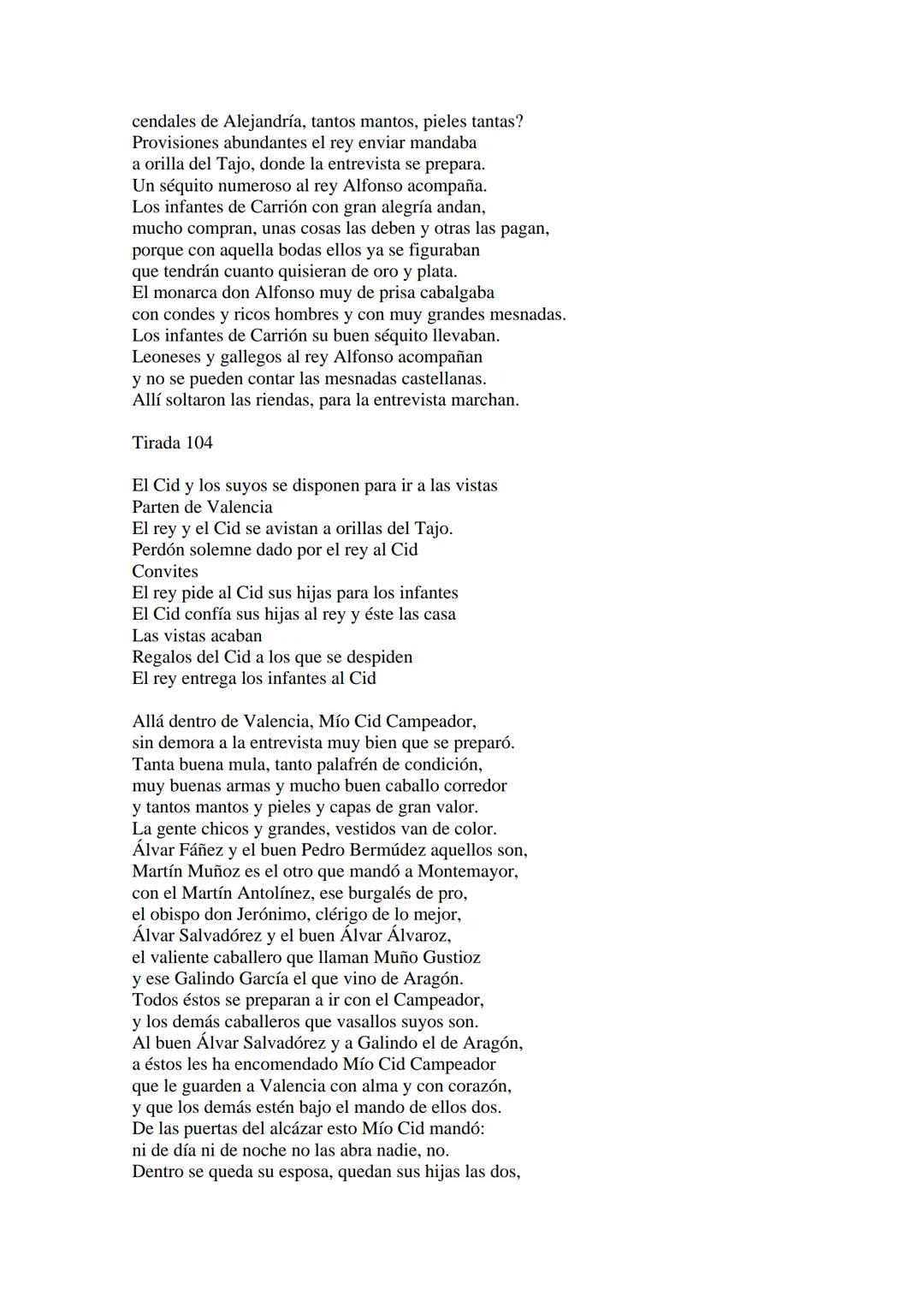 CANTAR DE MIO CID EN CASTELLANO MODERNO
Tirada 1
1.
El Cid convoca a sus vasallos; éstos se destierran con él.
Adiós del Cid a Vivar.
(Envió