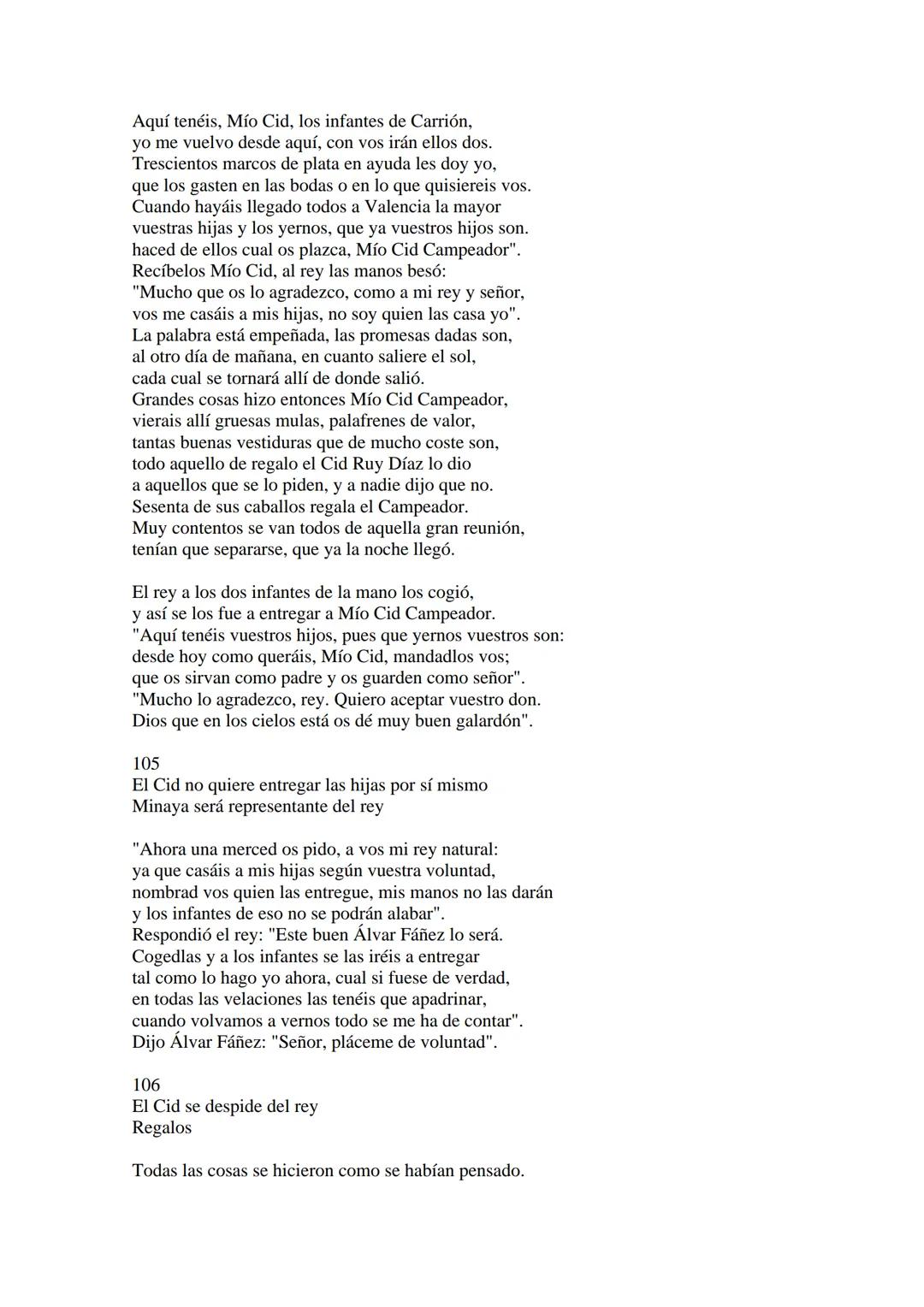 CANTAR DE MIO CID EN CASTELLANO MODERNO
Tirada 1
1.
El Cid convoca a sus vasallos; éstos se destierran con él.
Adiós del Cid a Vivar.
(Envió