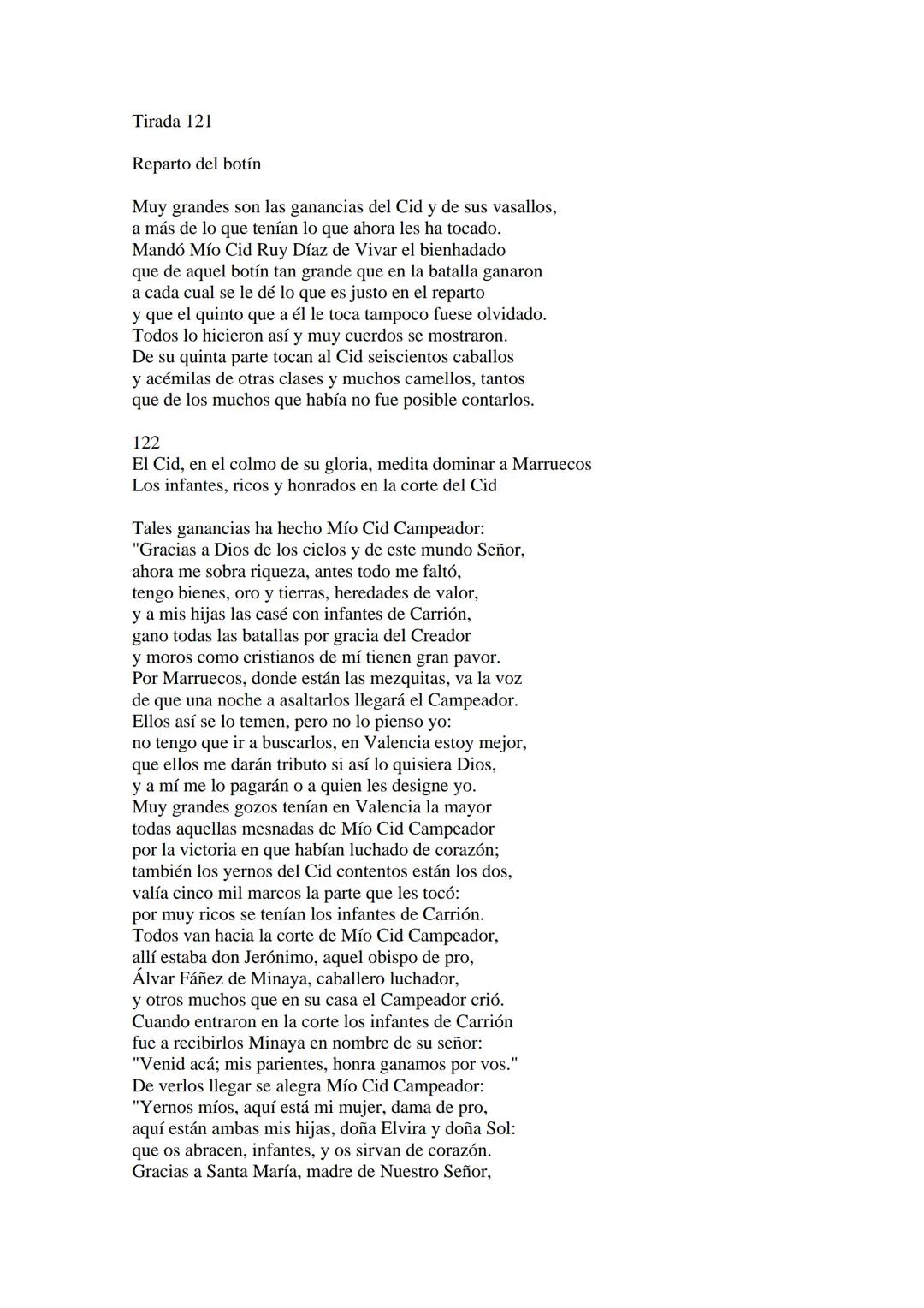 CANTAR DE MIO CID EN CASTELLANO MODERNO
Tirada 1
1.
El Cid convoca a sus vasallos; éstos se destierran con él.
Adiós del Cid a Vivar.
(Envió