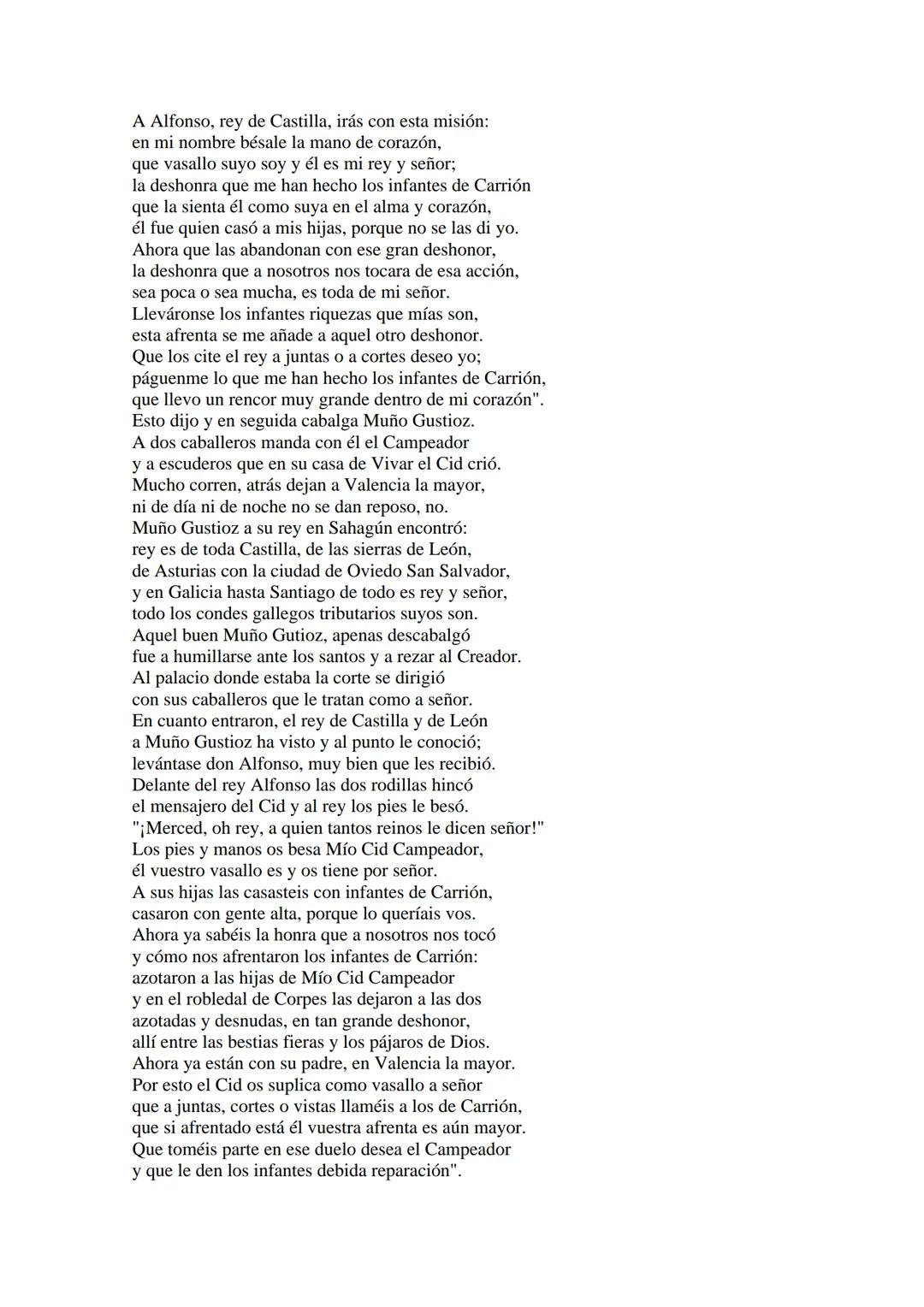 CANTAR DE MIO CID EN CASTELLANO MODERNO
Tirada 1
1.
El Cid convoca a sus vasallos; éstos se destierran con él.
Adiós del Cid a Vivar.
(Envió