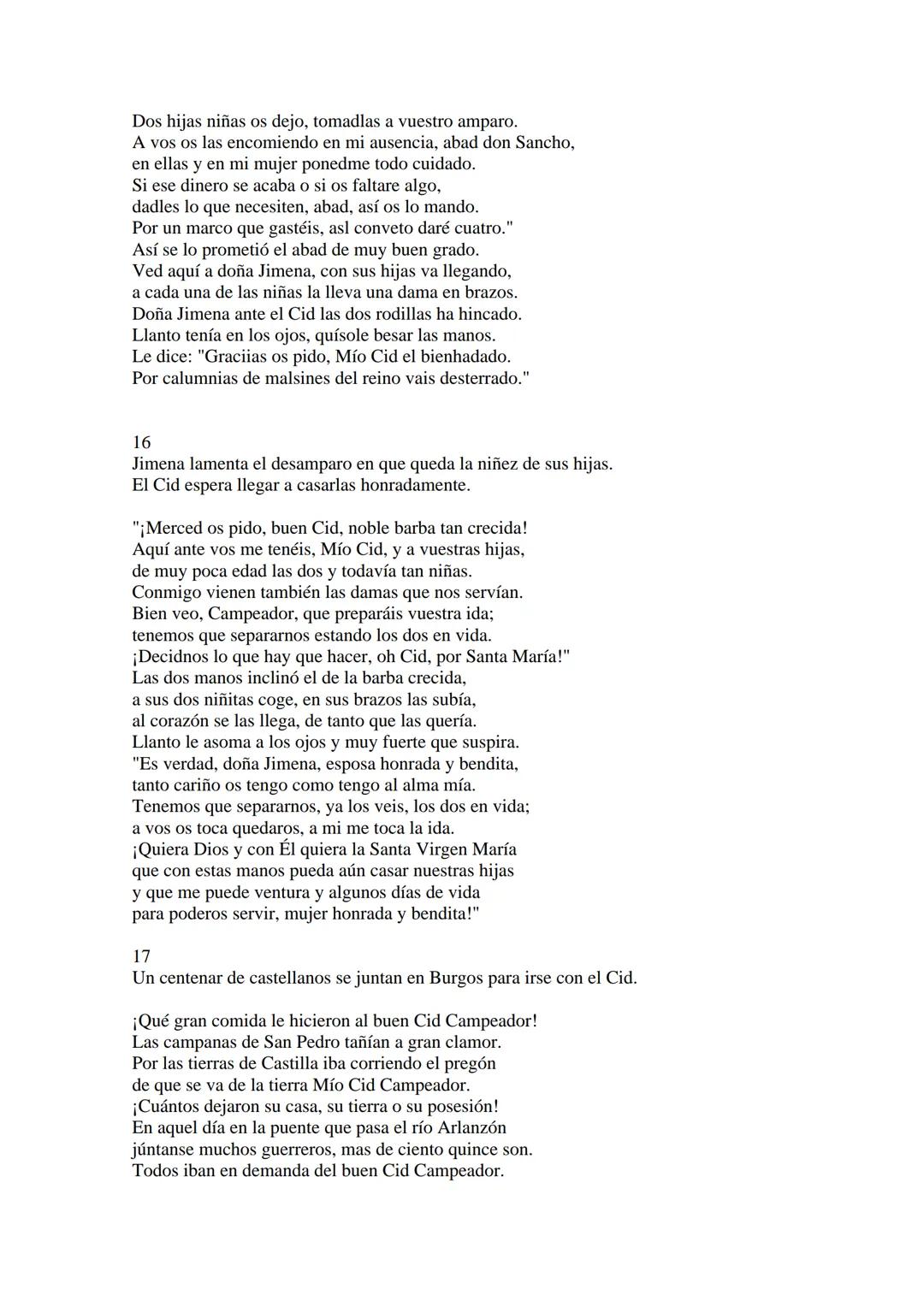 CANTAR DE MIO CID EN CASTELLANO MODERNO
Tirada 1
1.
El Cid convoca a sus vasallos; éstos se destierran con él.
Adiós del Cid a Vivar.
(Envió