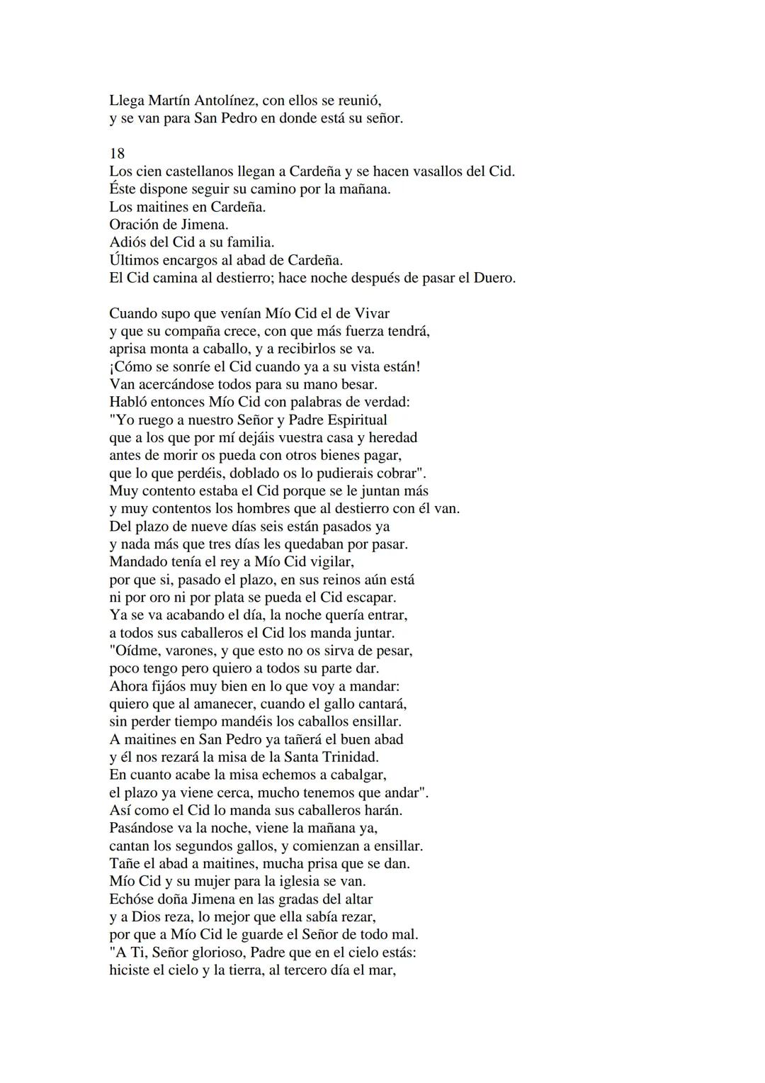 CANTAR DE MIO CID EN CASTELLANO MODERNO
Tirada 1
1.
El Cid convoca a sus vasallos; éstos se destierran con él.
Adiós del Cid a Vivar.
(Envió