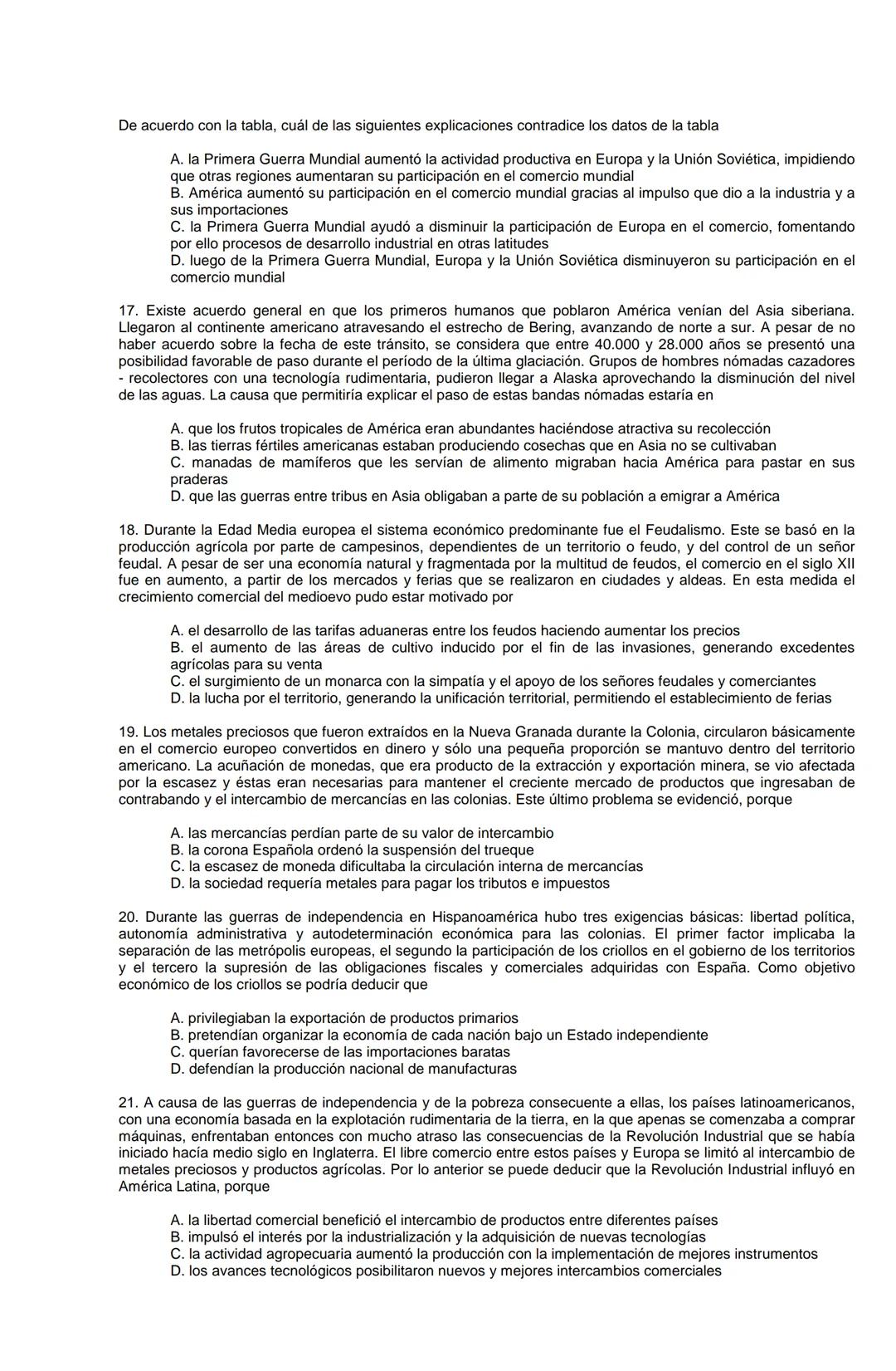 Examen de Estado,
ICFES
Banco de preguntas de historia
Los grupos de preguntas que se incluyen en las pruebas de historia son los
siguientes