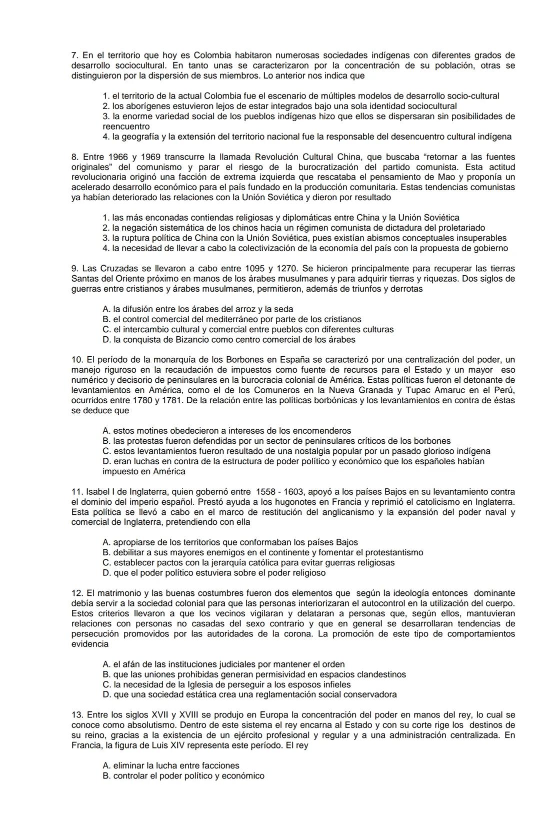 Examen de Estado,
ICFES
Banco de preguntas de historia
Los grupos de preguntas que se incluyen en las pruebas de historia son los
siguientes