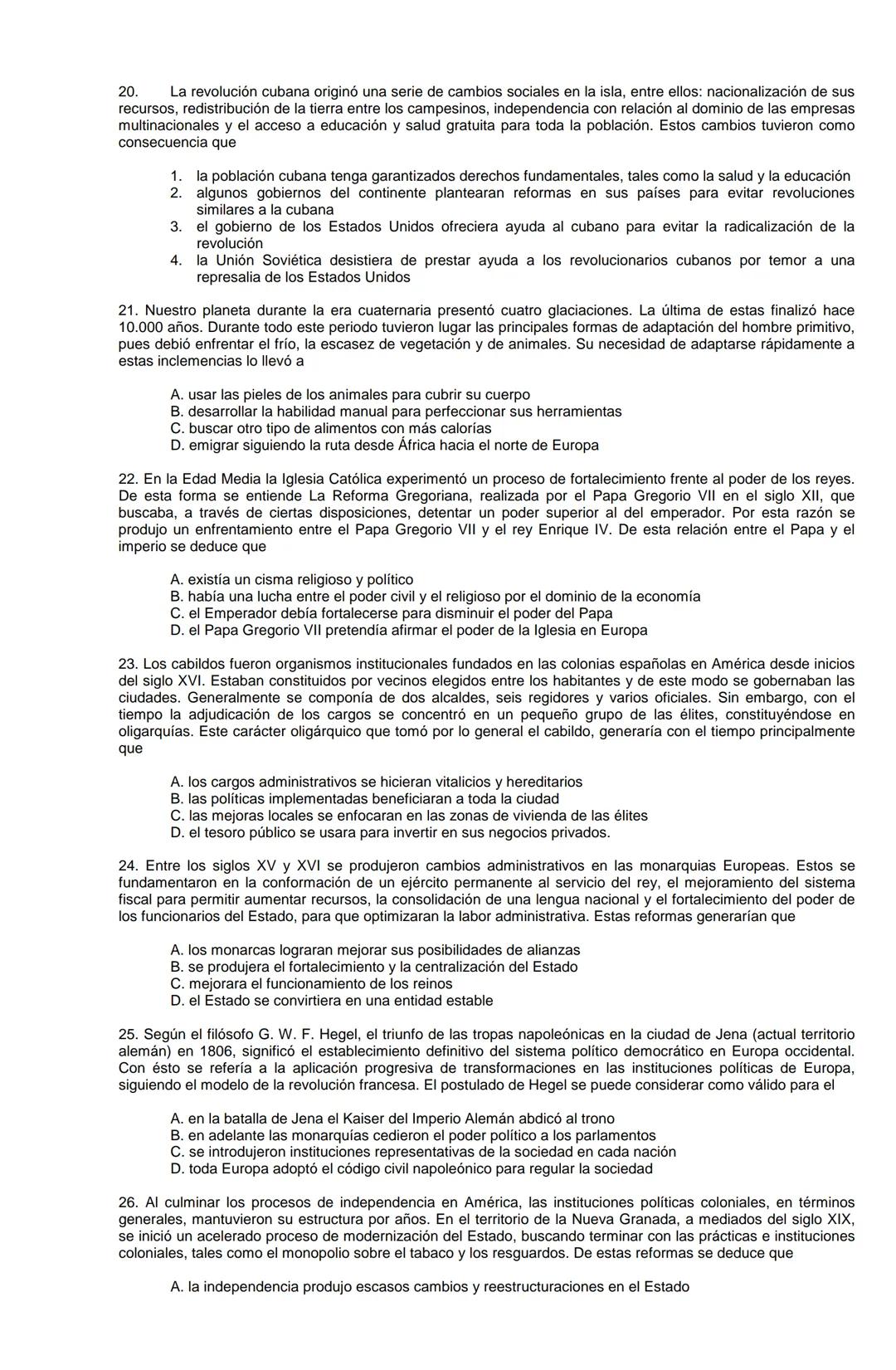 Examen de Estado,
ICFES
Banco de preguntas de historia
Los grupos de preguntas que se incluyen en las pruebas de historia son los
siguientes